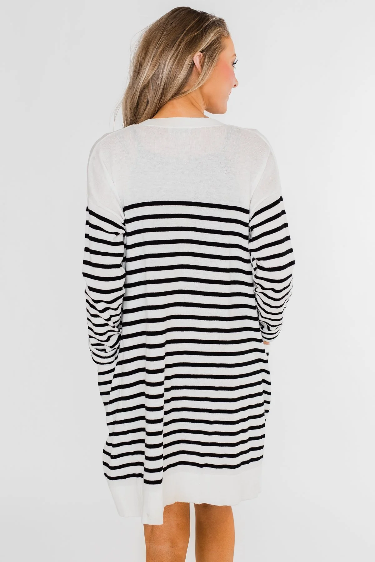 Long Striped Cardigan- Off White & Black - Image 14