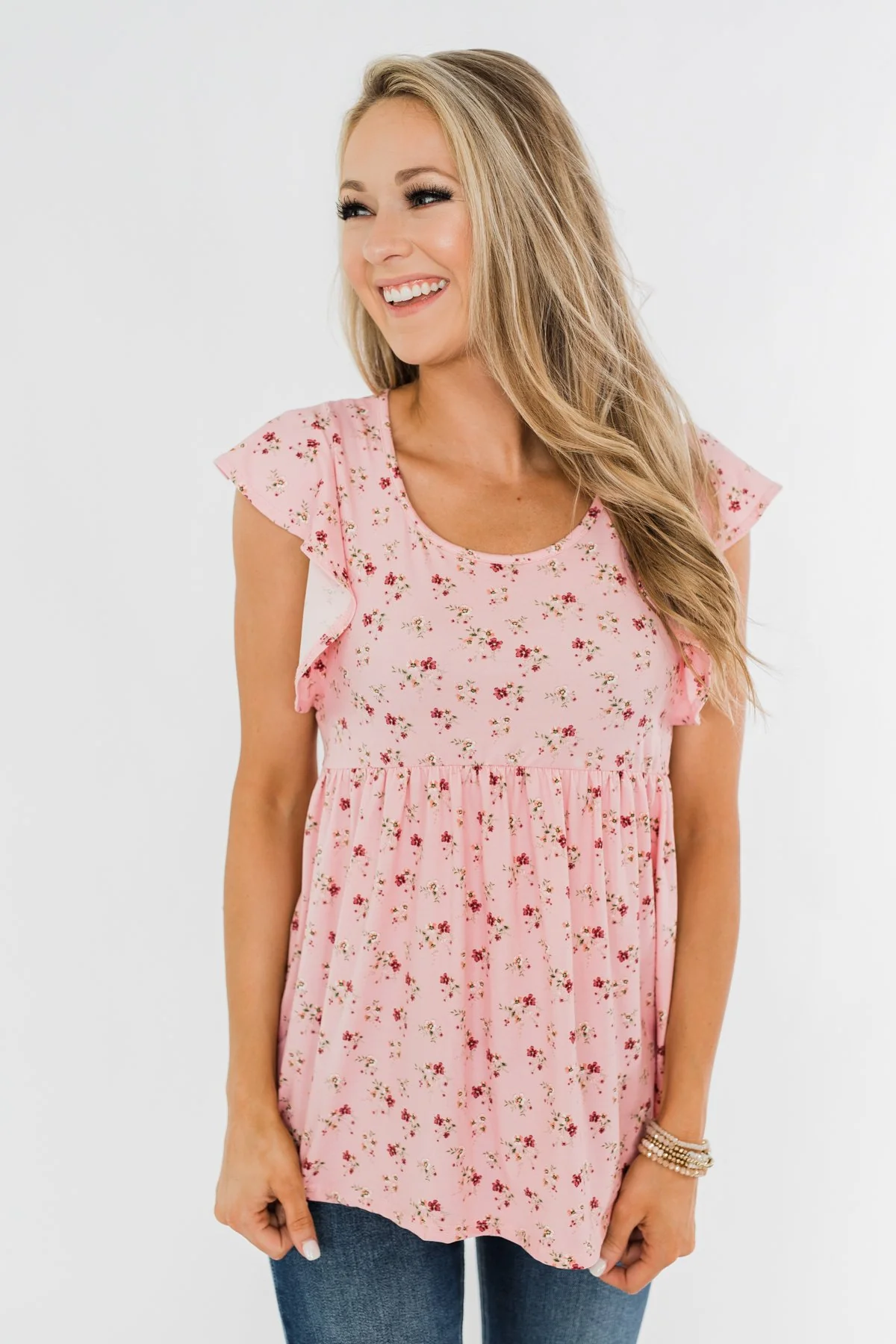 Longer Days Floral Babydoll Top- Pink - Image 4