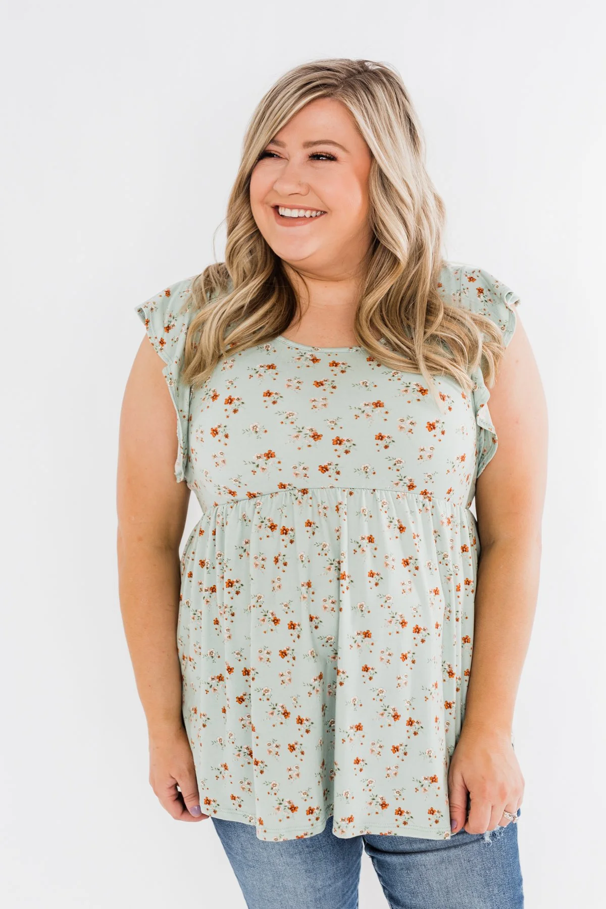 Longer Days Floral Babydoll Top- Sage - Image 2