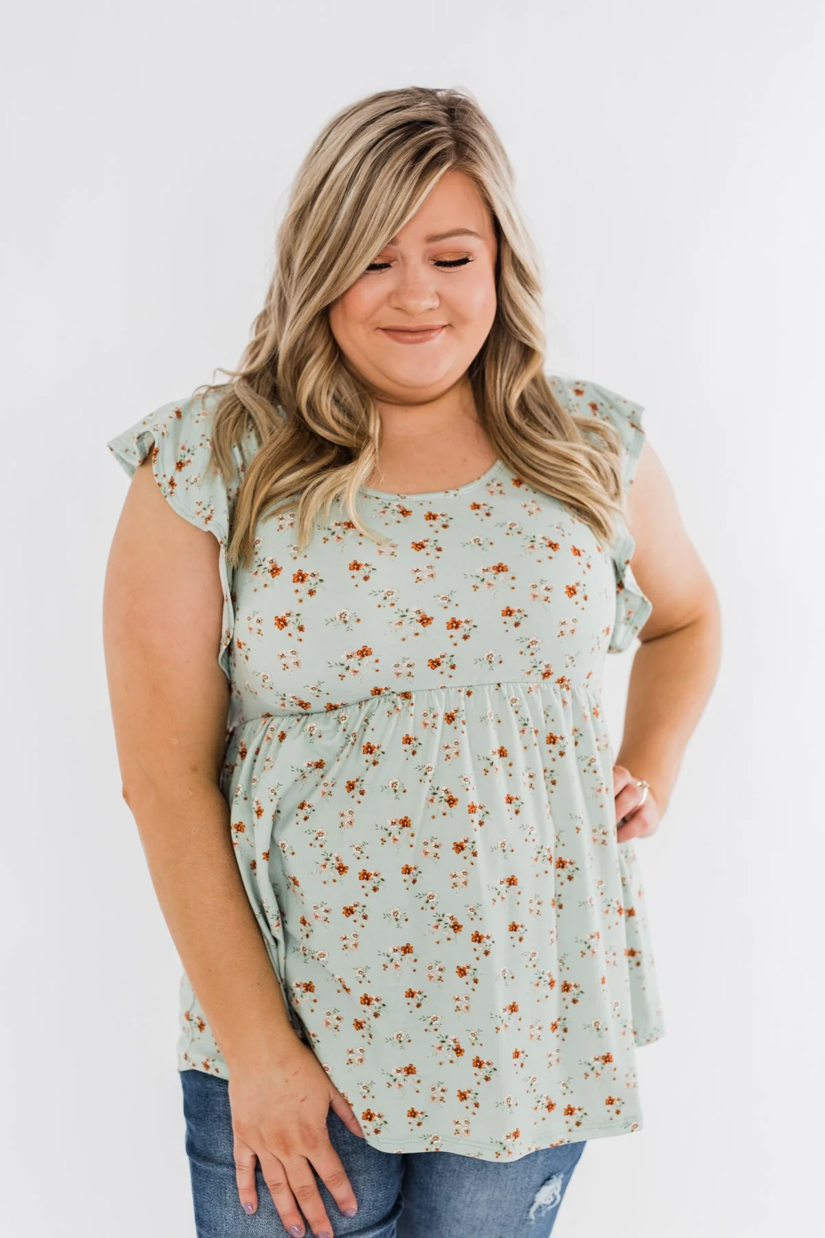 Longer Days Floral Babydoll Top- Sage - Image 5