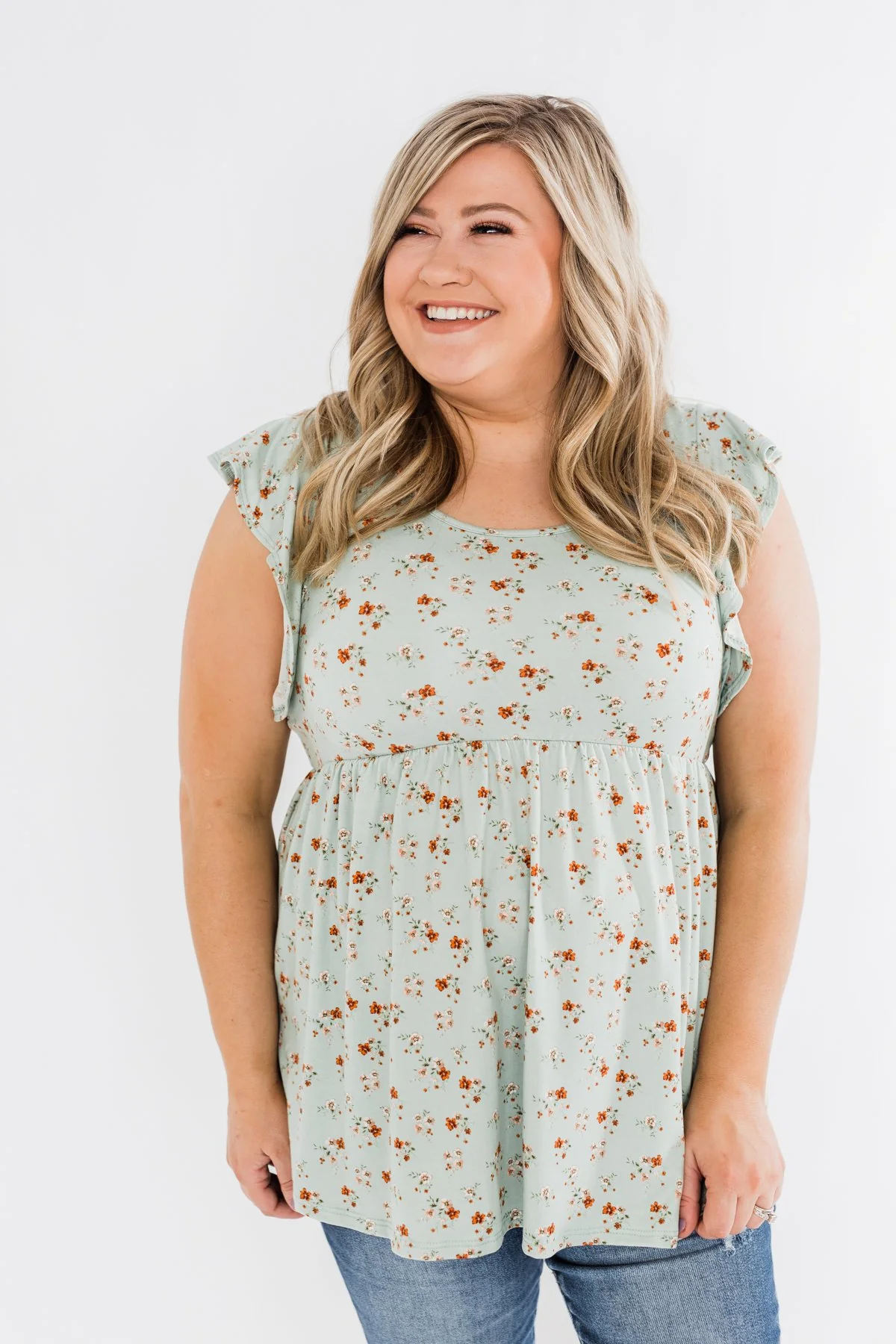 Longer Days Floral Babydoll Top- Sage - Image 6
