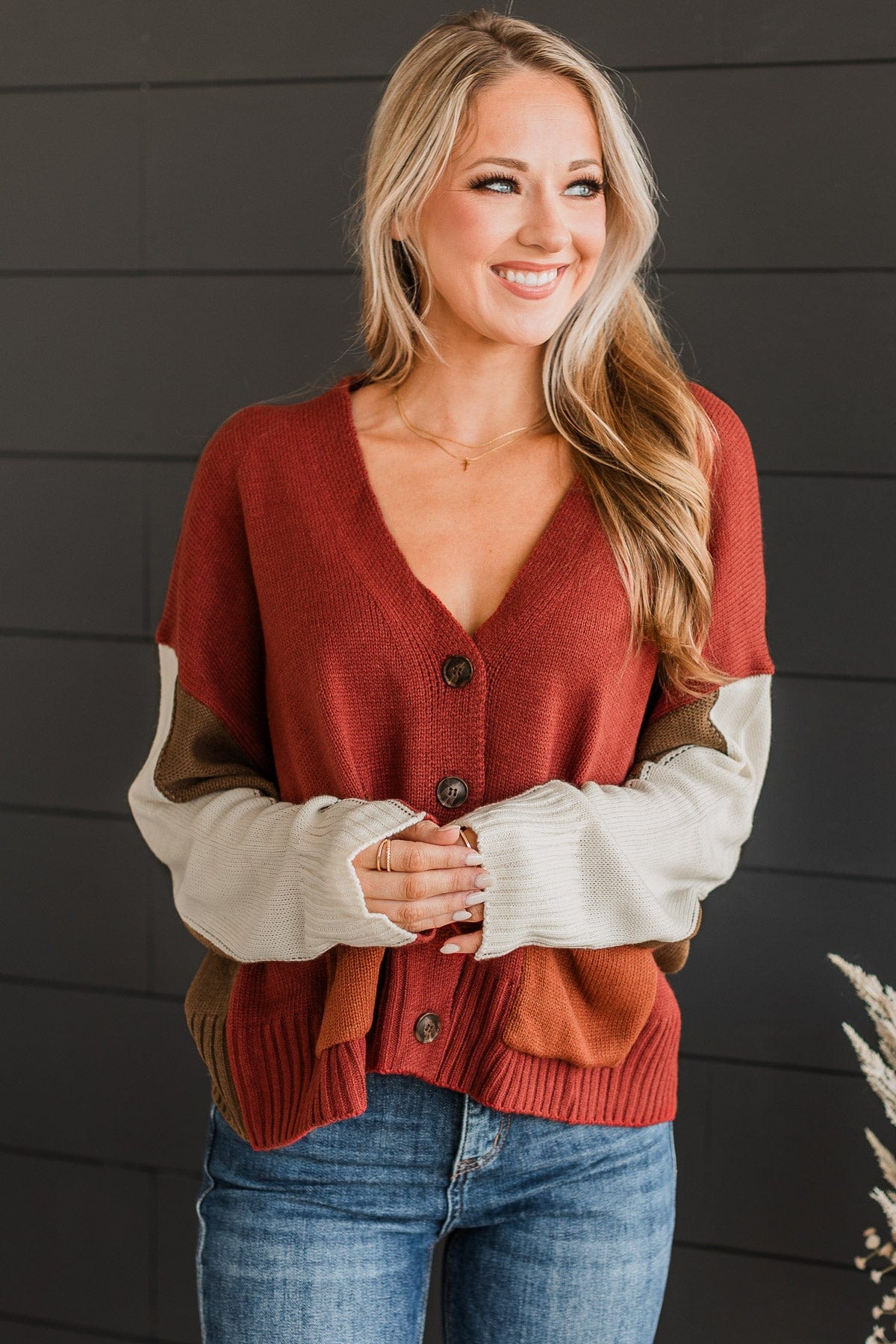 Longing For Fall Knit Cardigan- Rust & Olive - Image 3