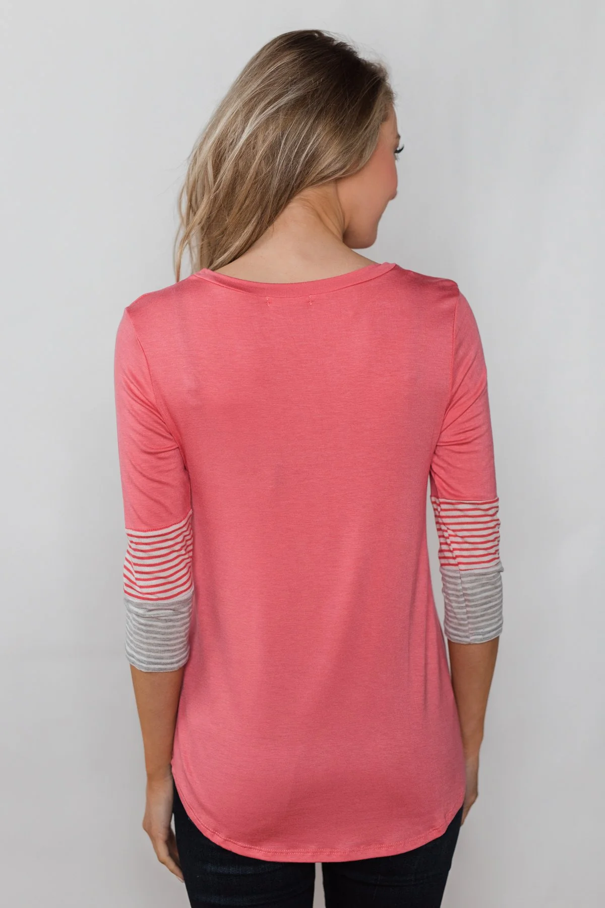 Longing For You Striped Sleeve Top - Punch Pink - Image 10