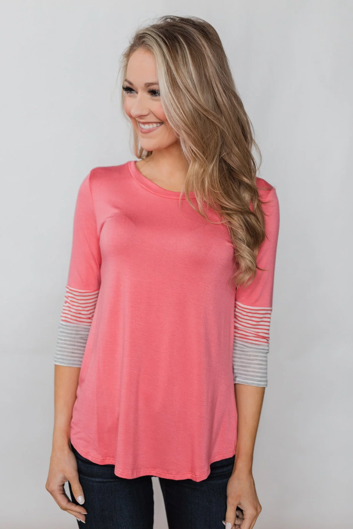 Longing For You Striped Sleeve Top - Punch Pink - Image 8