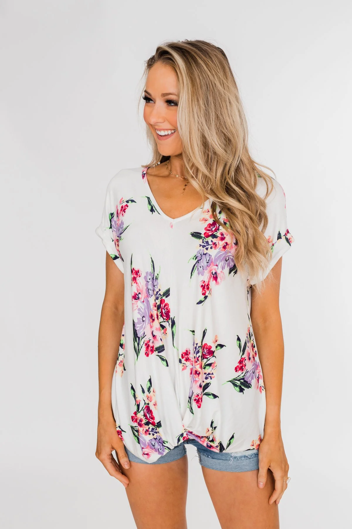 Look at You Floral Twist Top- Ivory - Image 4