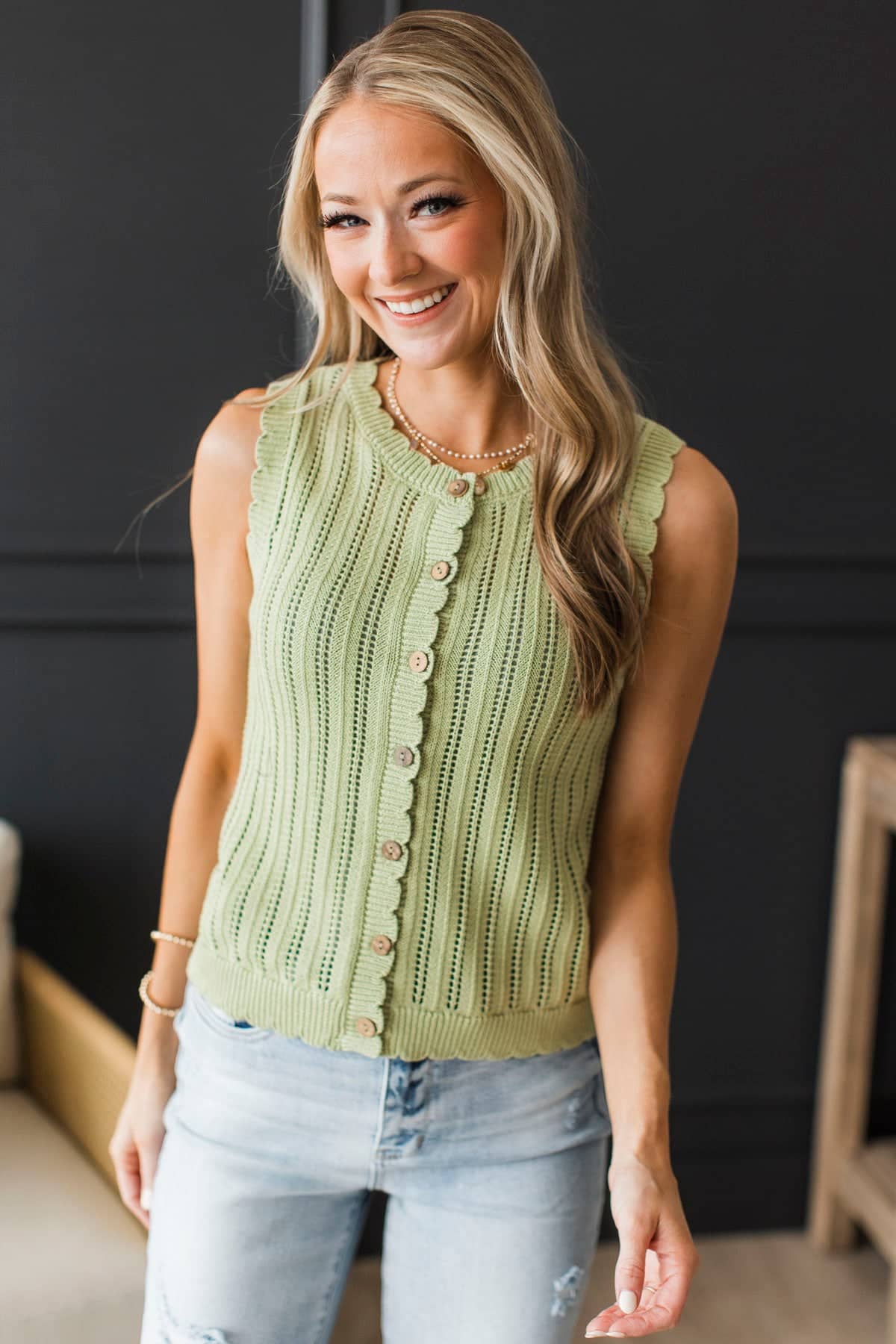 Look Sharp Button Up Knit Sweater Vest- Sage - Image 3