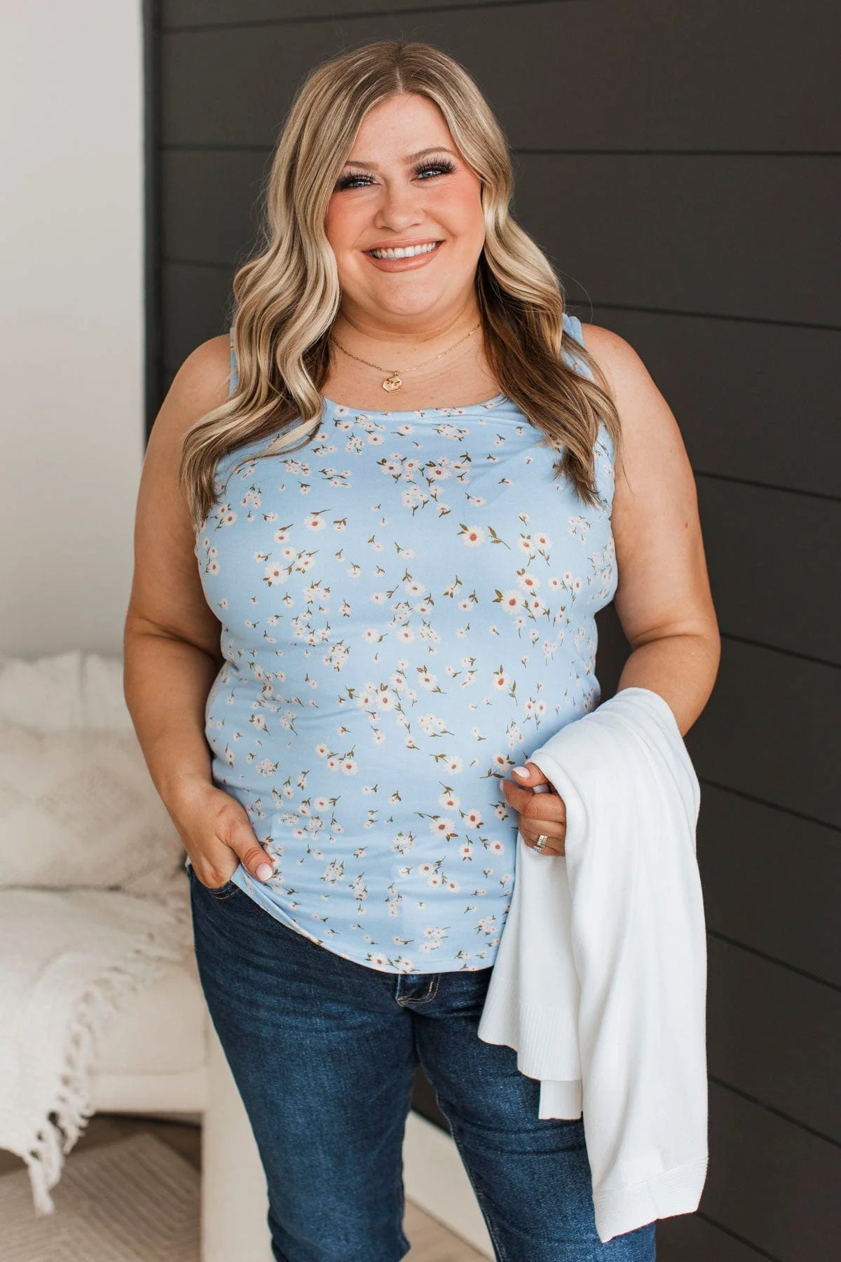 Look So Lovely Floral Tank Top- Light Blue - Image 2