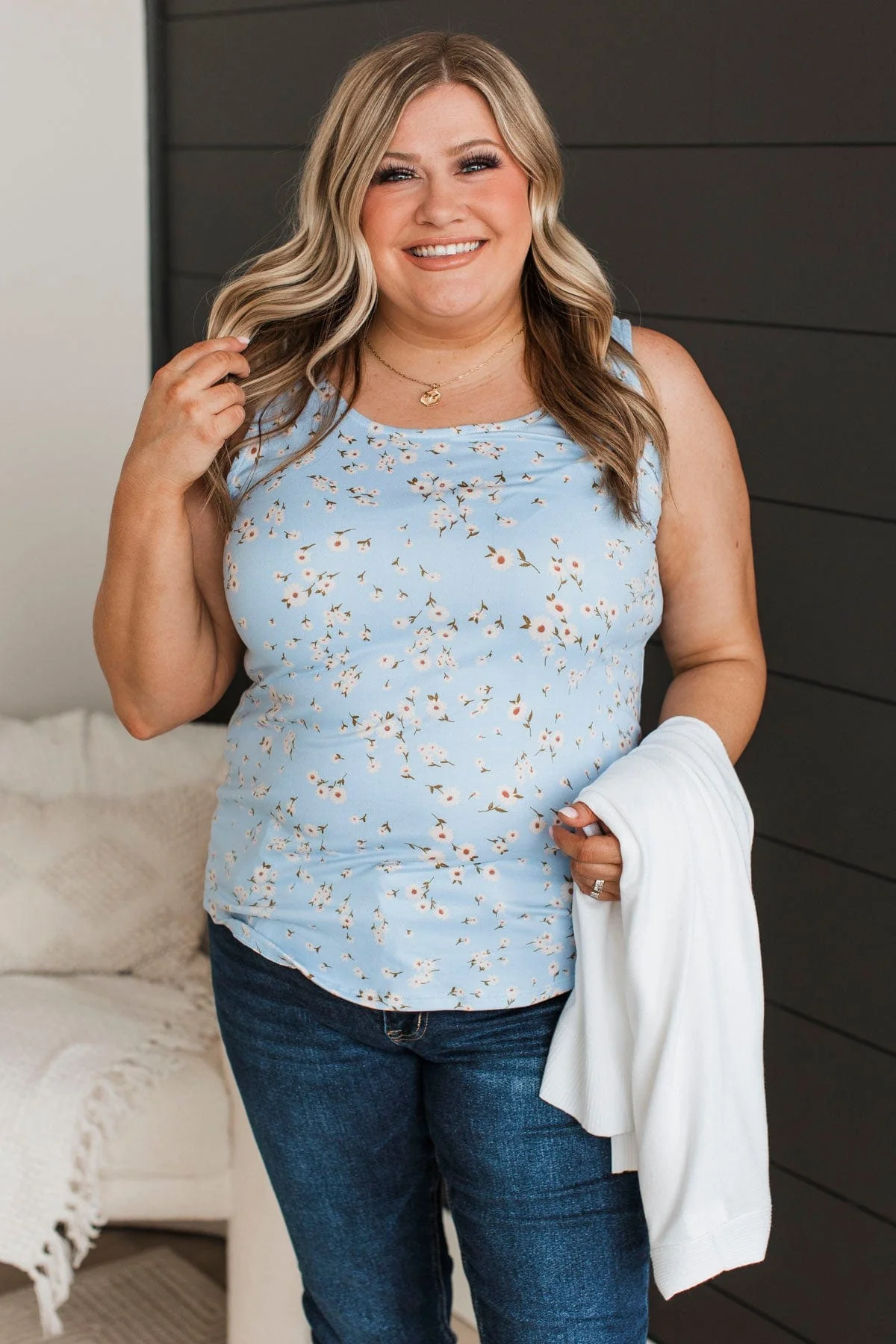 Look So Lovely Floral Tank Top- Light Blue - Image 4