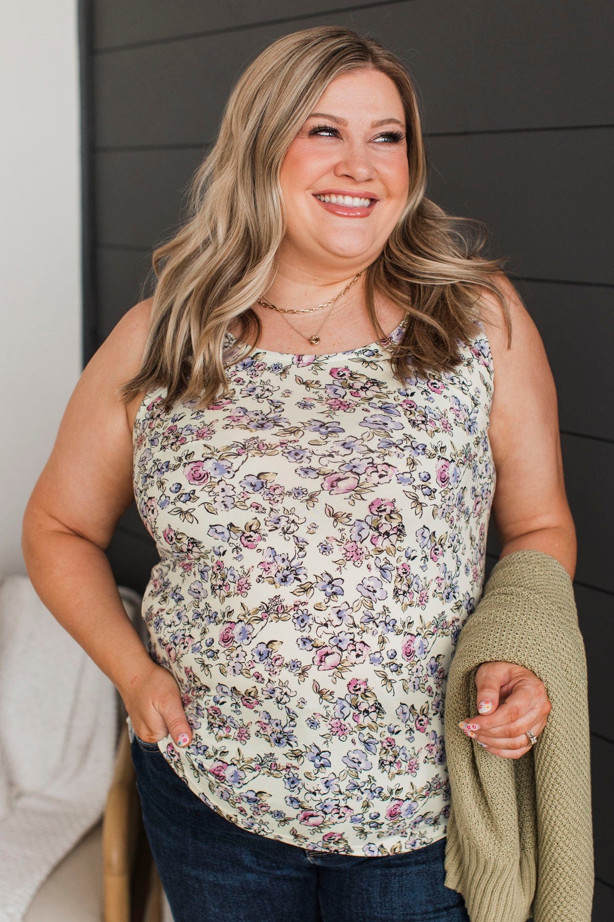 Look So Lovely Floral Tank Top- Light Mint & Lavender - Image 2
