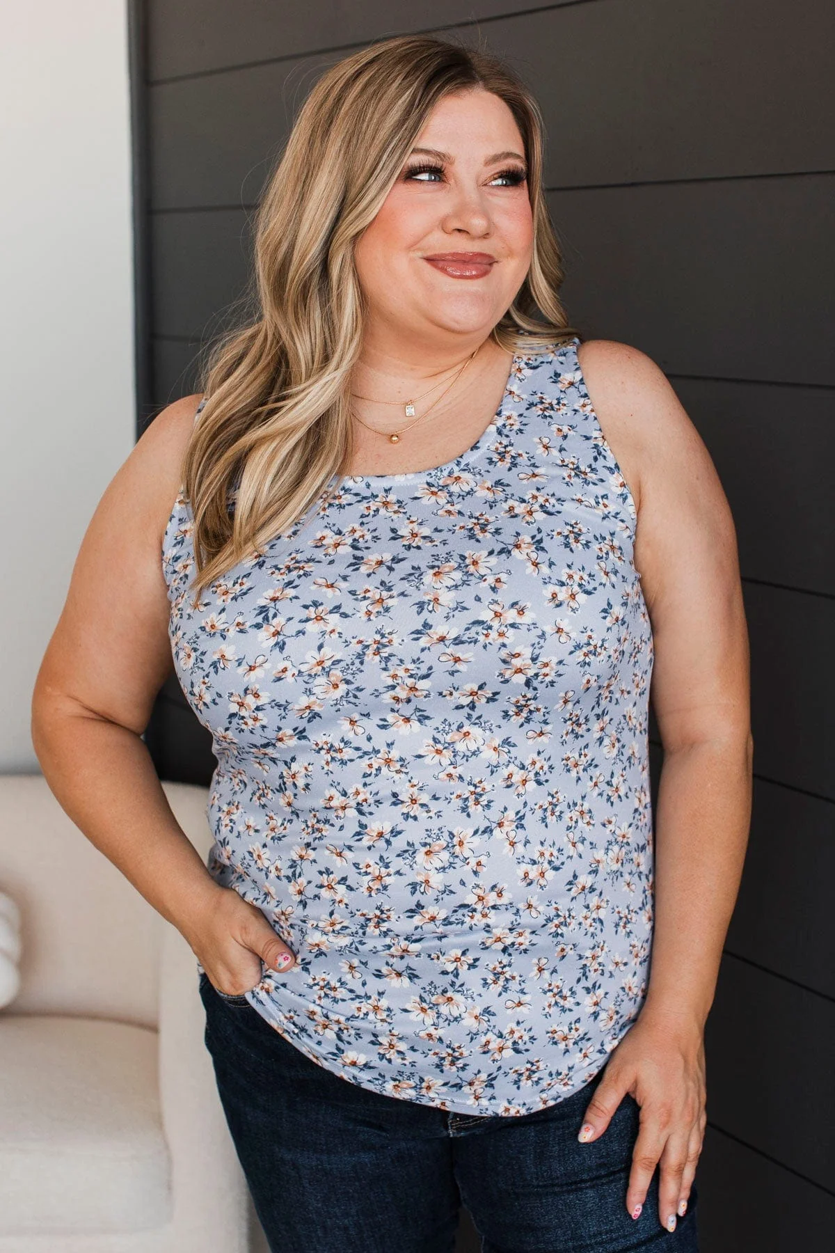 Look So Lovely Floral Tank Top- Powder Blue - Image 4