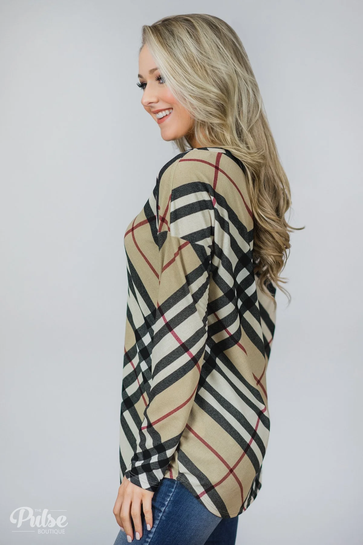 Look This Way Plaid Top- Beige, Black, Burgundy - Image 4