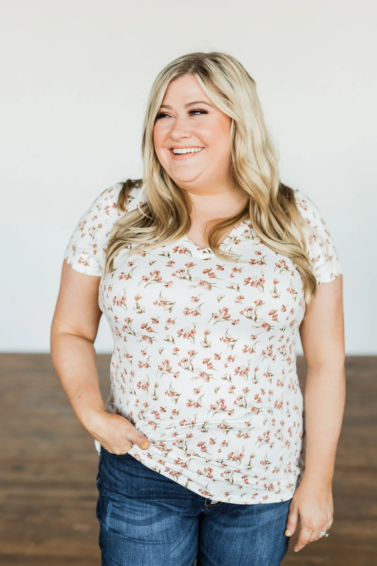 Look To The Sky Floral V-Neck Top- Ivory