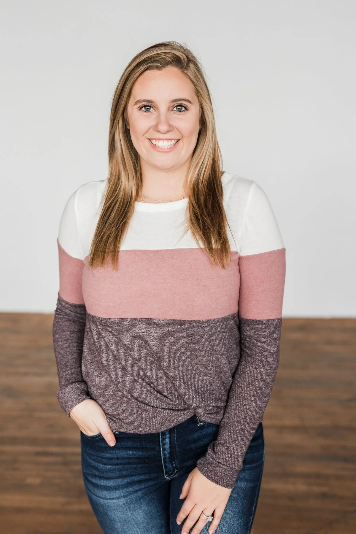 Lookin' Cute In A Color Block Top- Ivory, Dusty Mauve, Plum - Image 5
