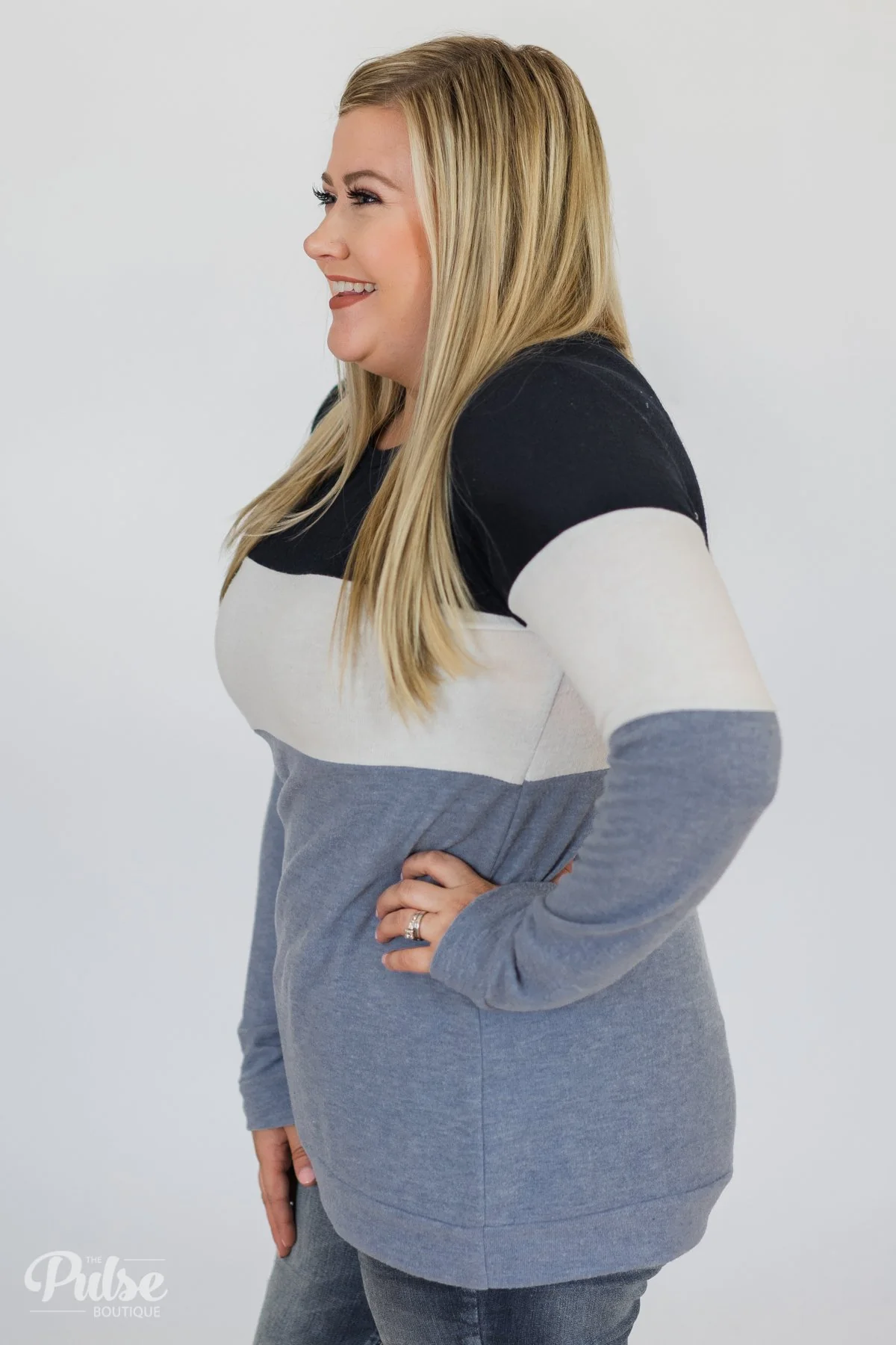 Lookin' Cute In A Color Block Top- Light Blue & Navy - Image 10