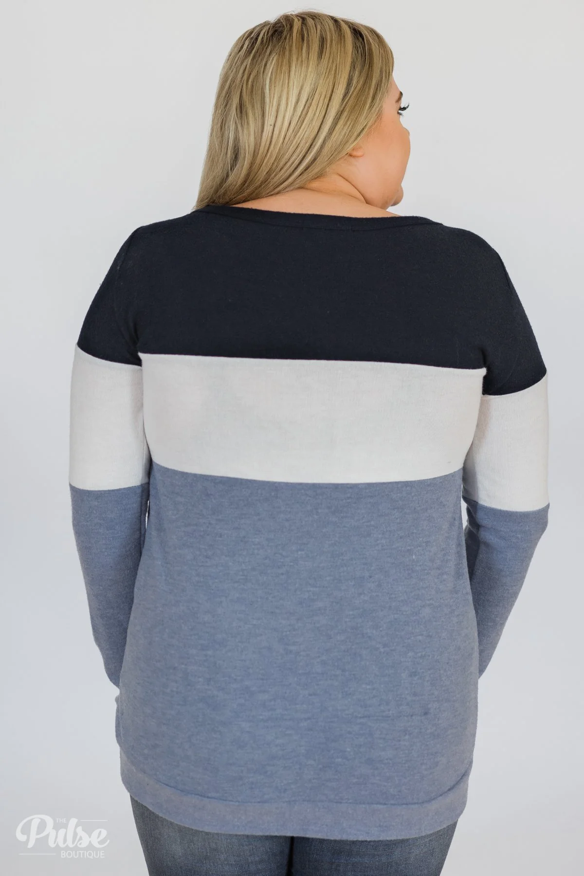 Lookin' Cute In A Color Block Top- Light Blue & Navy - Image 11