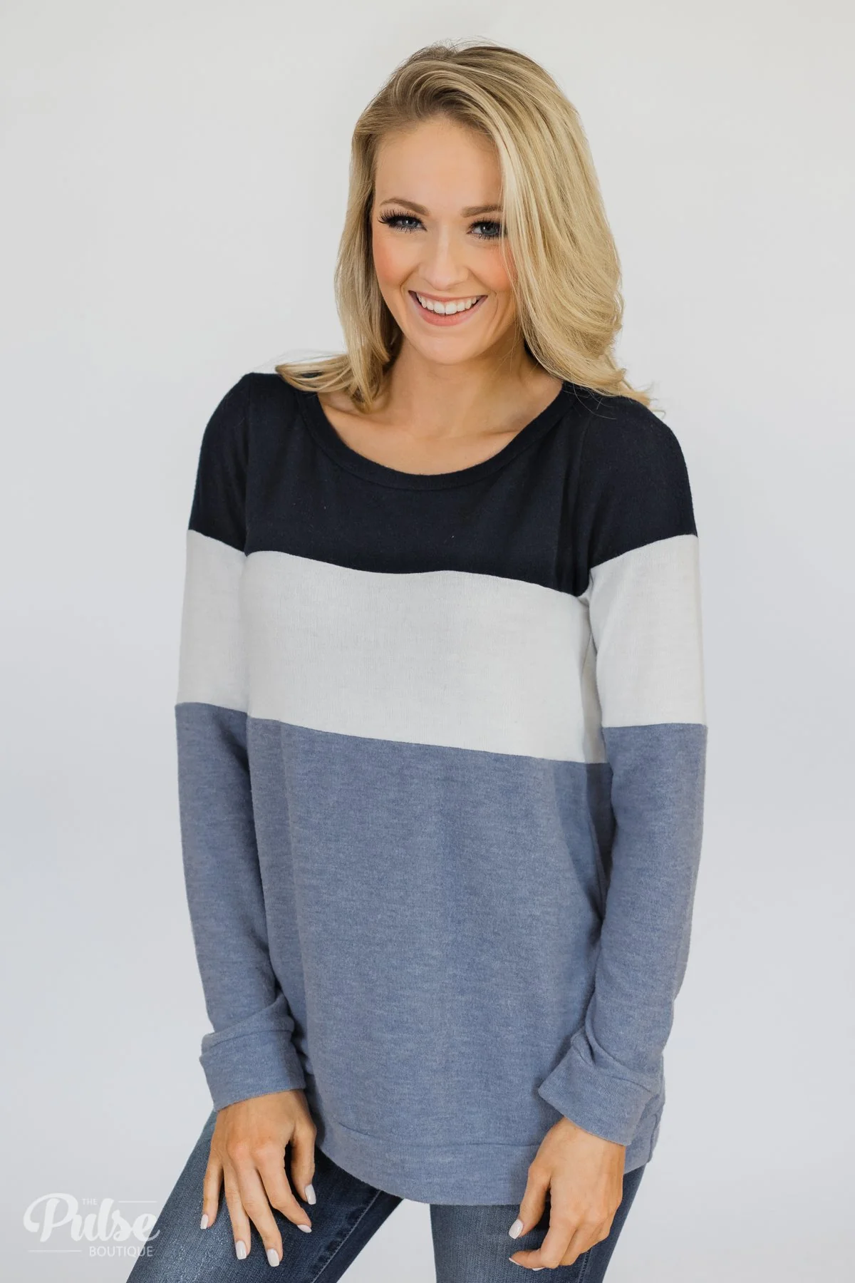 Lookin' Cute In A Color Block Top- Light Blue & Navy - Image 5