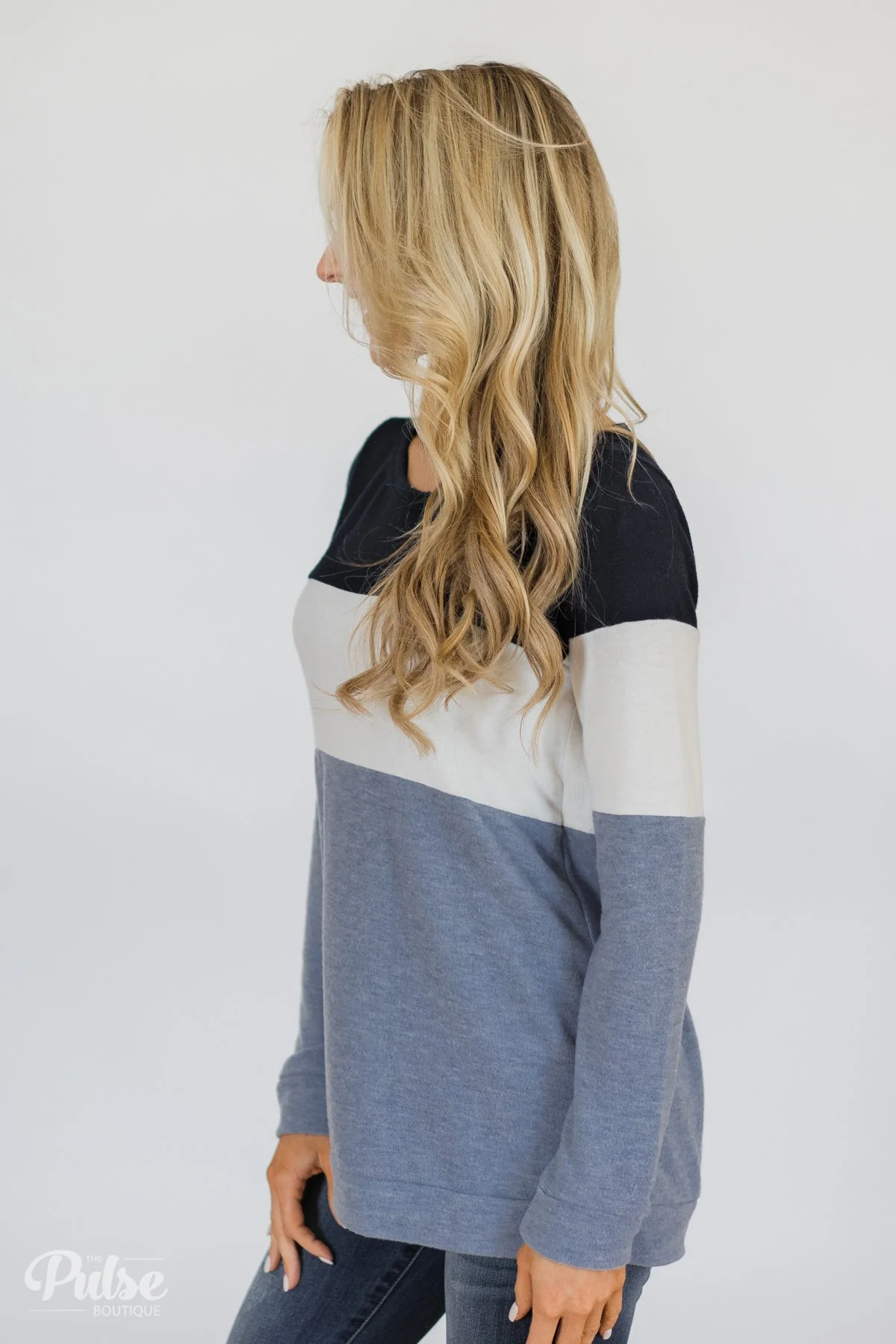 Lookin' Cute In A Color Block Top- Light Blue & Navy - Image 6