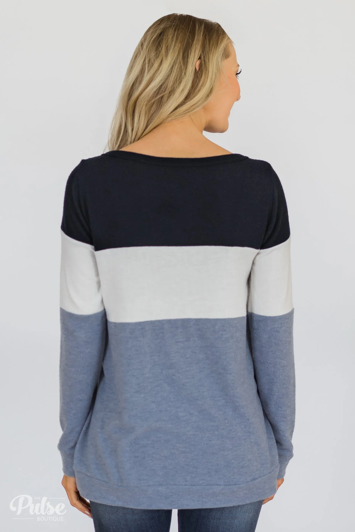 Lookin' Cute In A Color Block Top- Light Blue & Navy - Image 7