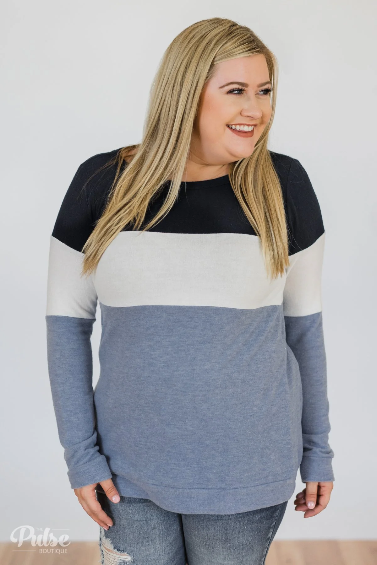 Lookin' Cute In A Color Block Top- Light Blue & Navy - Image 8