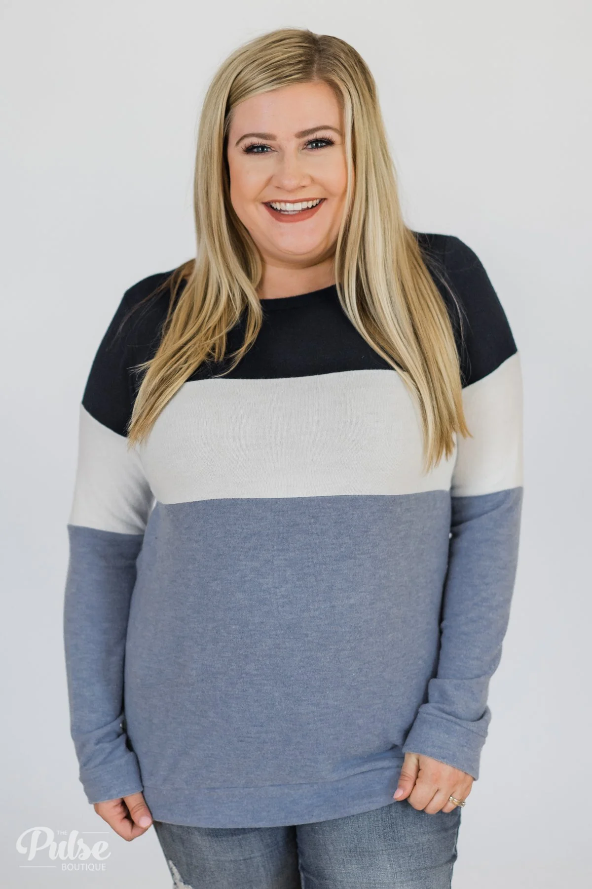 Lookin' Cute In A Color Block Top- Light Blue & Navy - Image 9