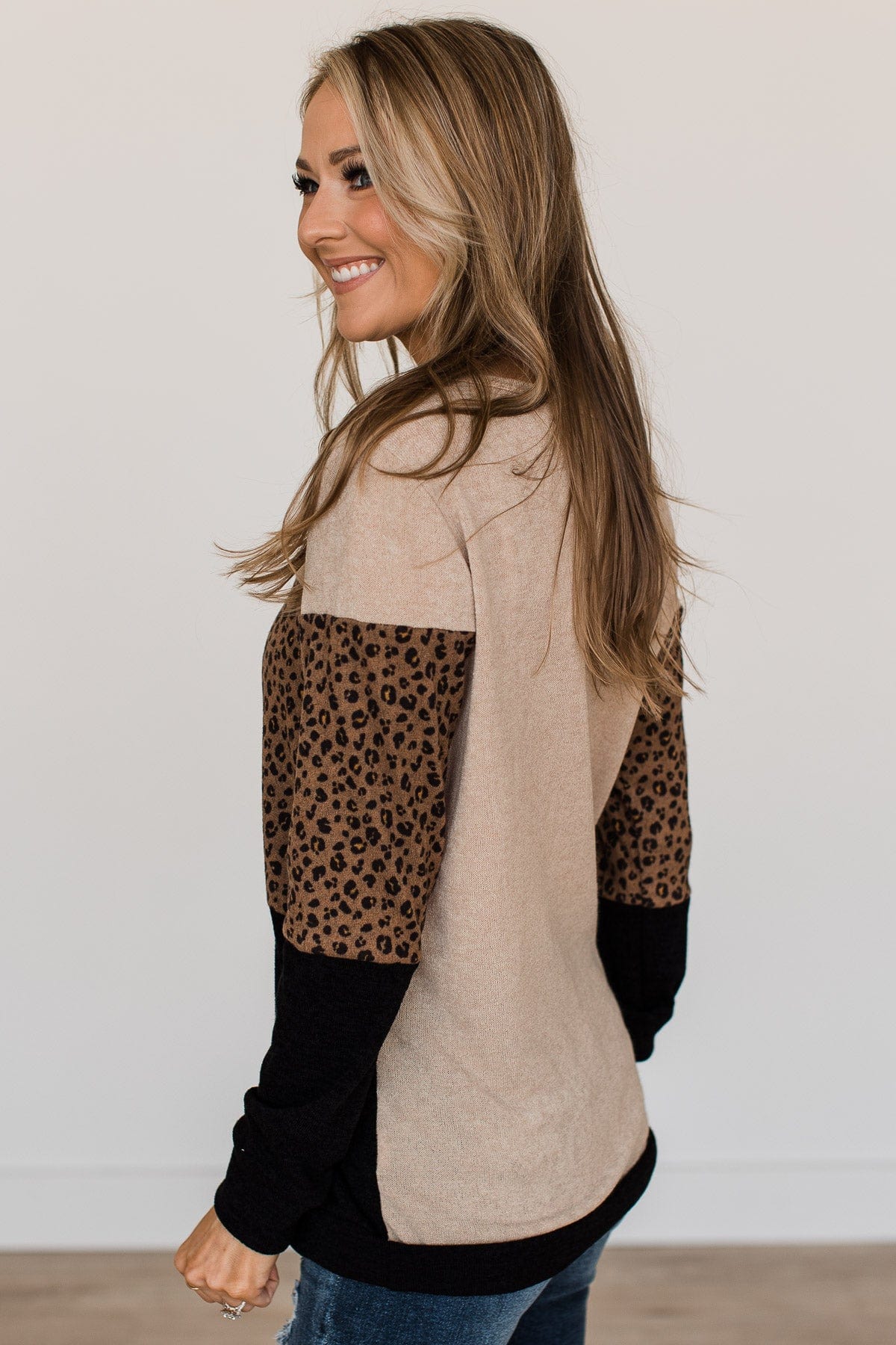Looking Alive Long Sleeve Top- Beige & Black - Image 5