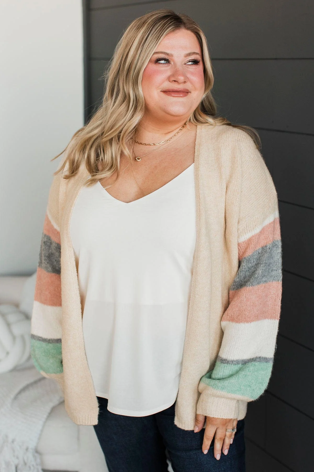 Looking Fantastic Color Block Cardigan- Natural - Image 2