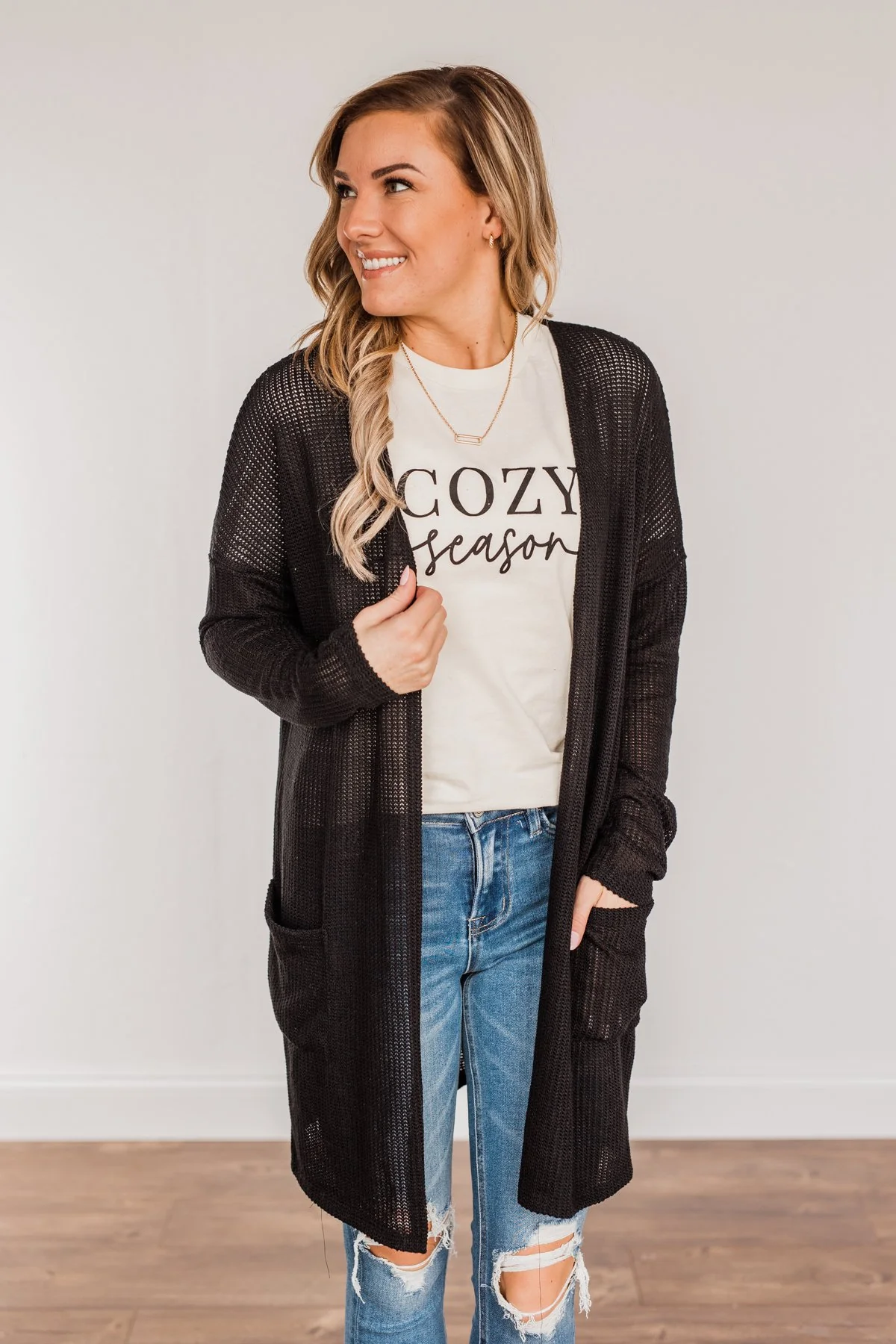 Looking Fearless Knit Cardigan- Black - Image 4