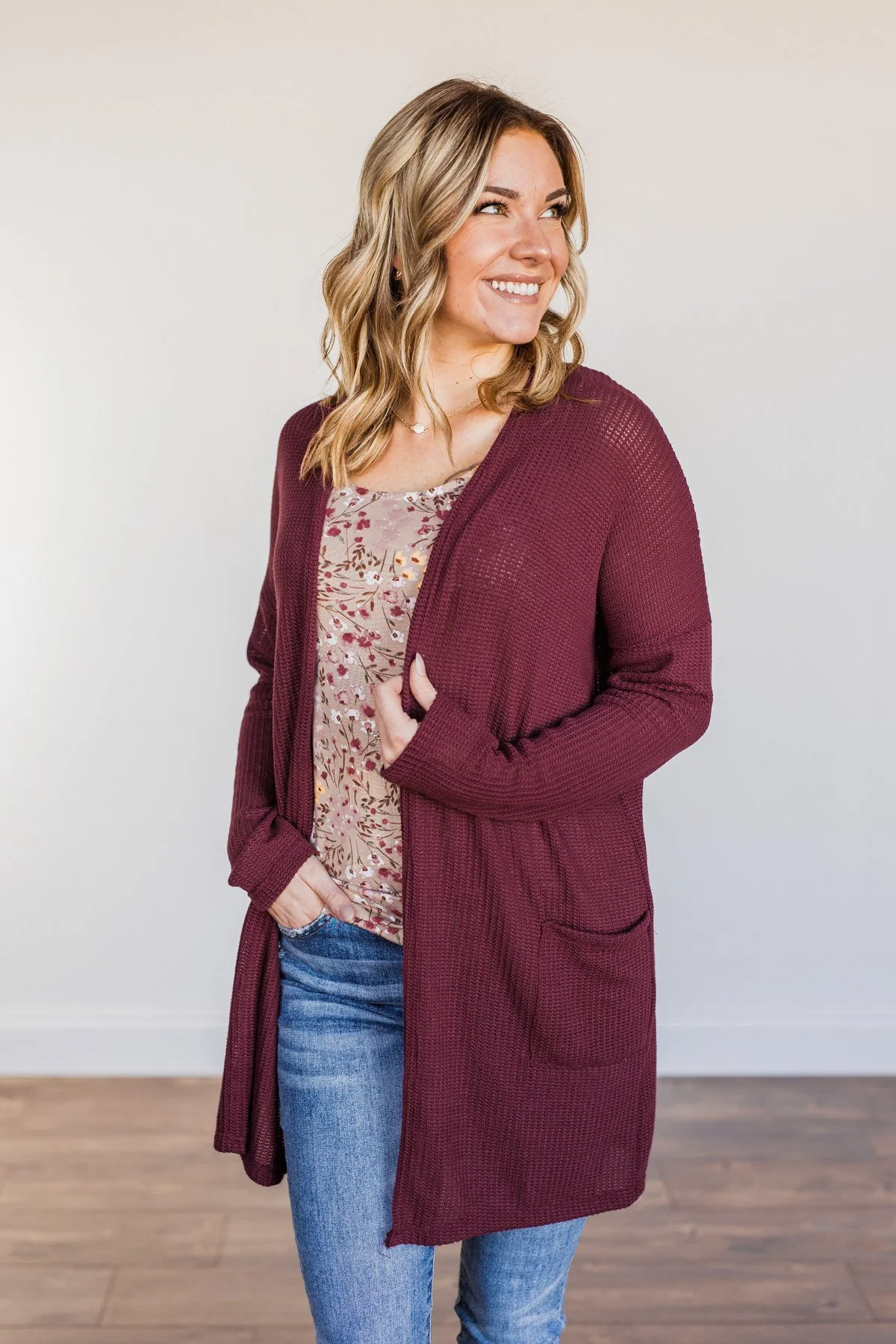 Looking Fearless Knit Cardigan- Burgundy - Image 3