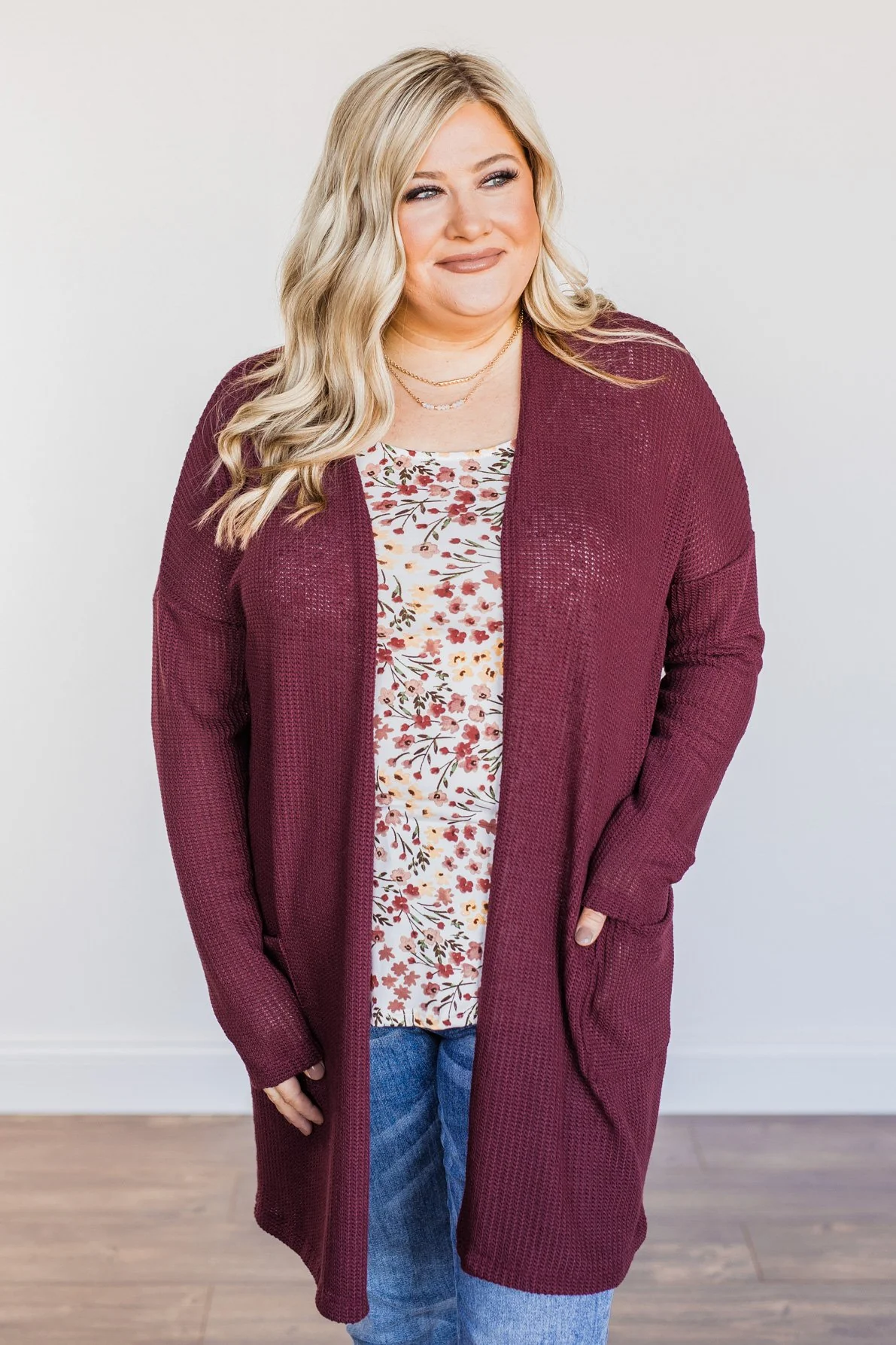 Looking Fearless Knit Cardigan- Burgundy - Image 4