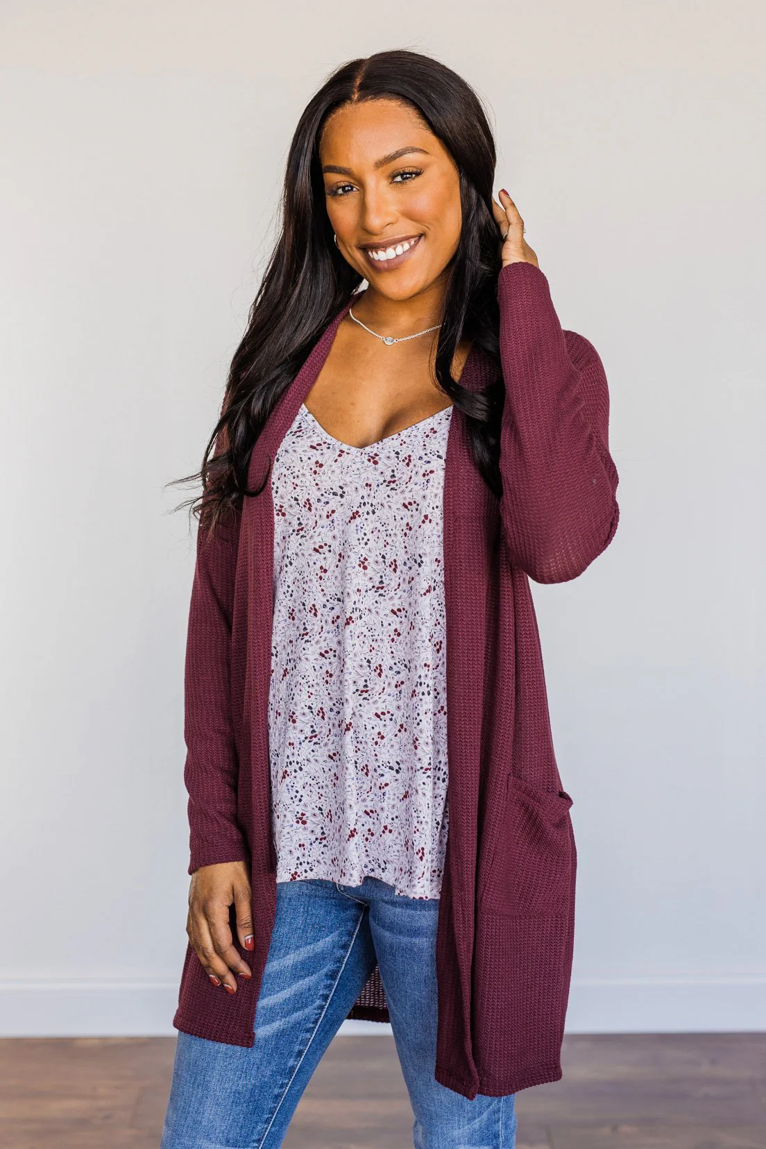 Looking Fearless Knit Cardigan- Burgundy - Image 5
