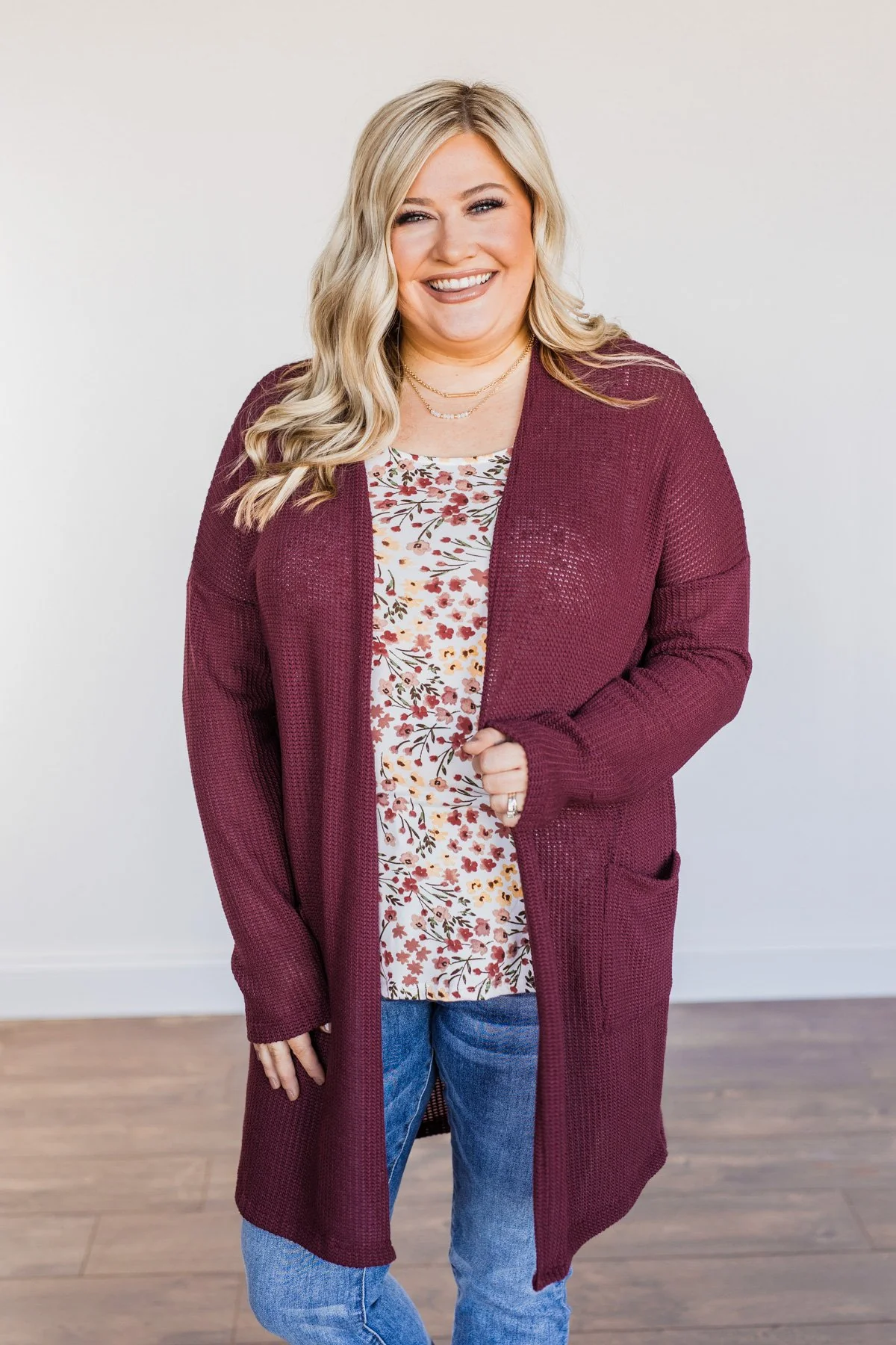 Looking Fearless Knit Cardigan- Burgundy - Image 6