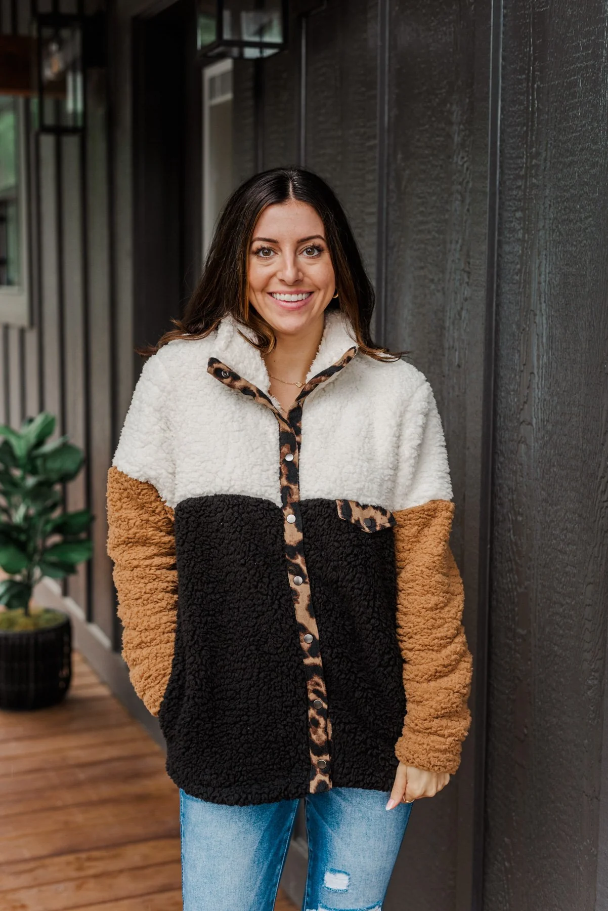 Looking Feisty Button Up Sherpa- Ivory & Camel - Image 7