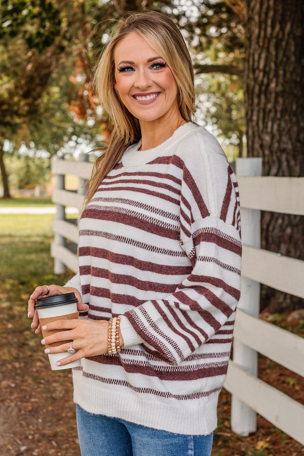 Looking For Love Striped Sweater- Ivory & Brown - Image 8