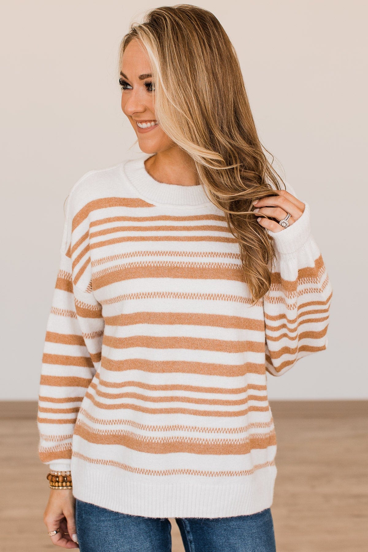 Looking For Love Striped Sweater- Ivory & Camel - Image 4