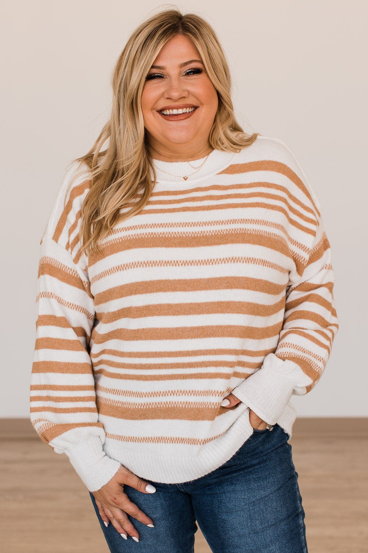 Looking For Love Striped Sweater- Ivory & Camel - Image 5