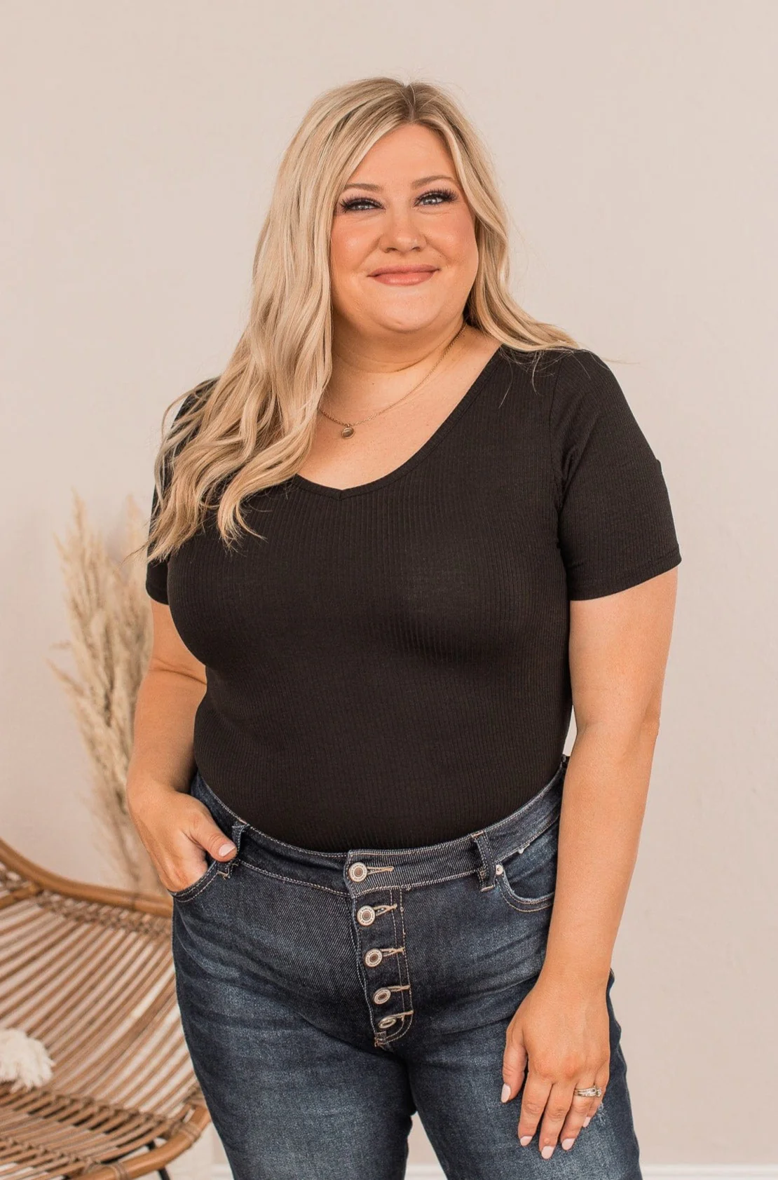 Looking For The One V-Neck Bodysuit- Black