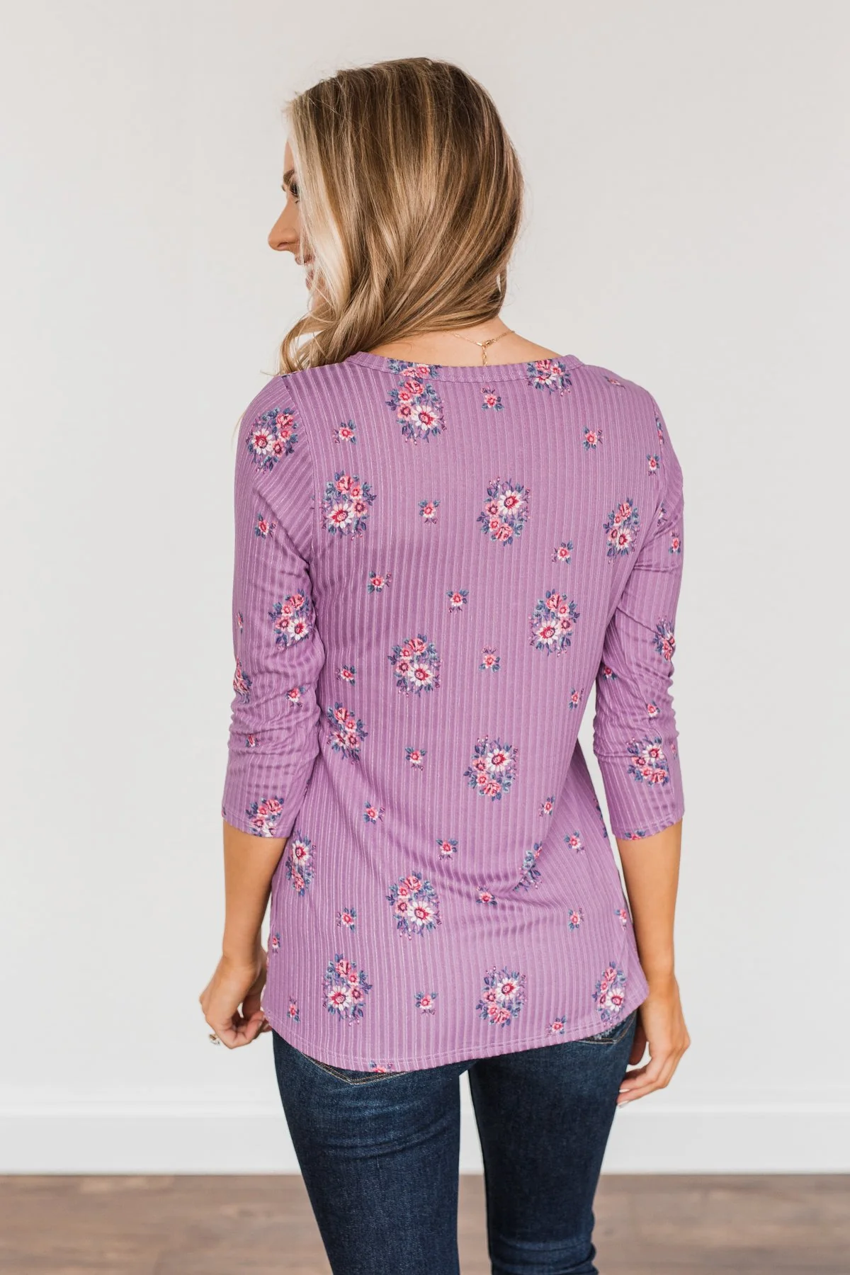 Looking Forward Floral Henley Top- Purple - Image 8