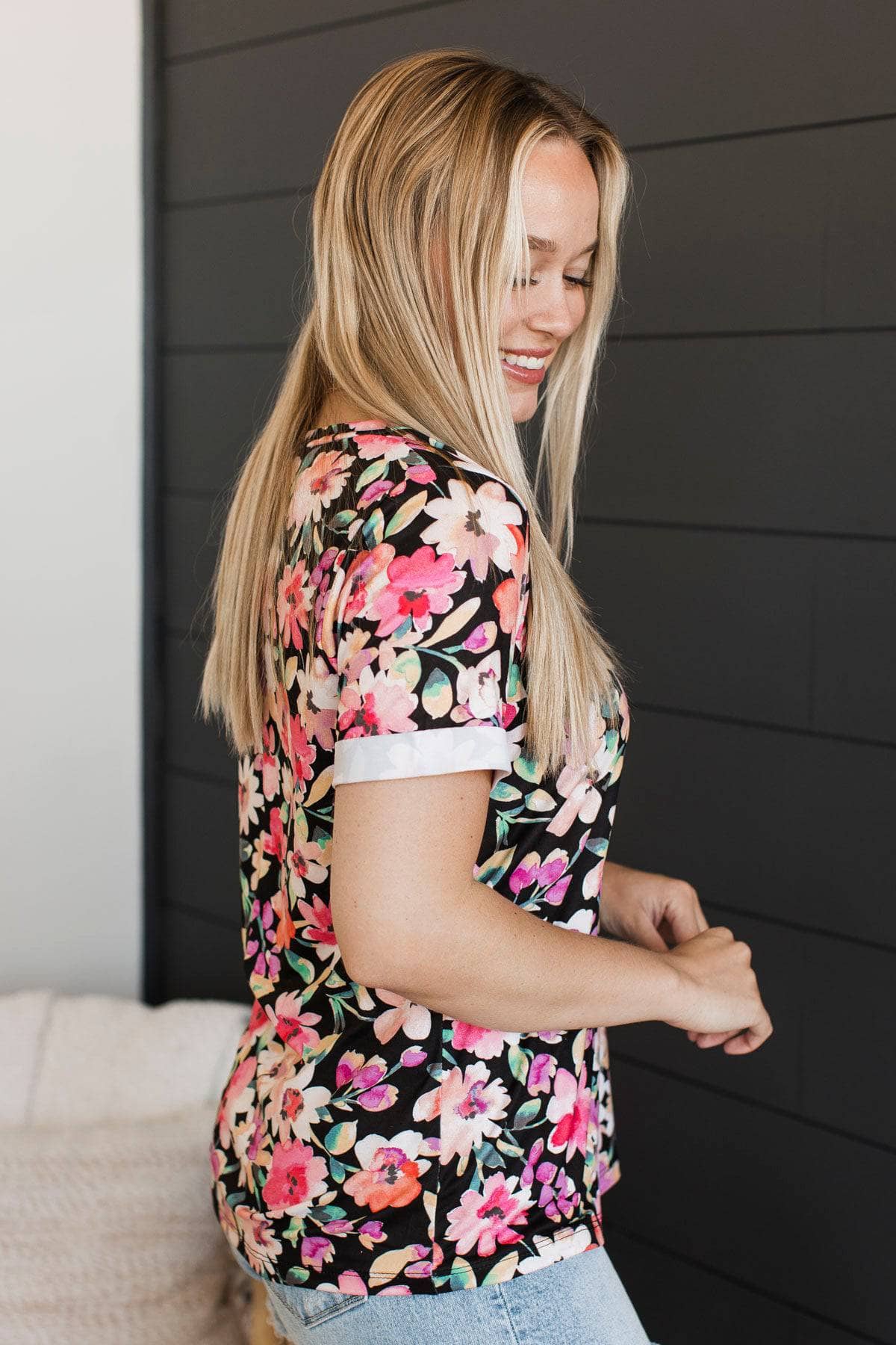 Looking Fresh Floral Top- Black & Pink - Image 5