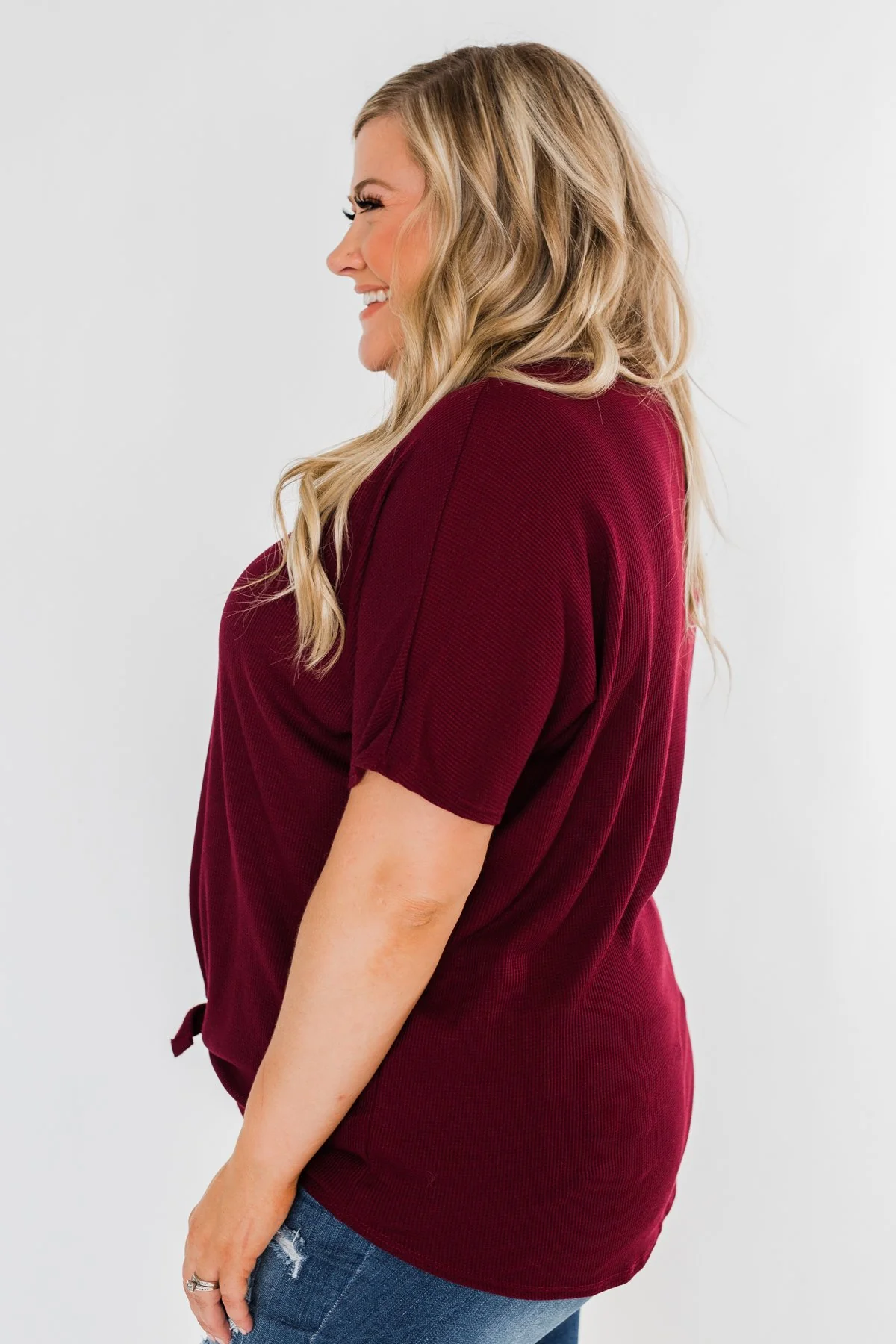 Looking Good Thermal Short Sleeve Top- Burgundy - Image 6