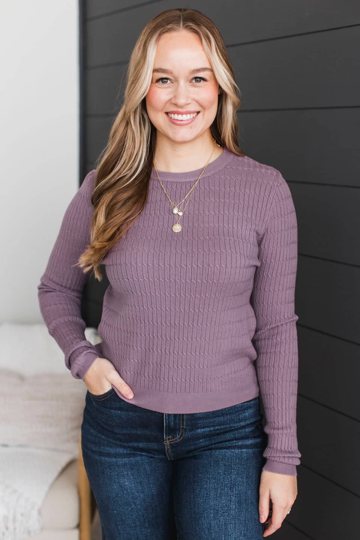 Looking Incredible Cable Knit Sweater- Dusty Lavender - Image 2