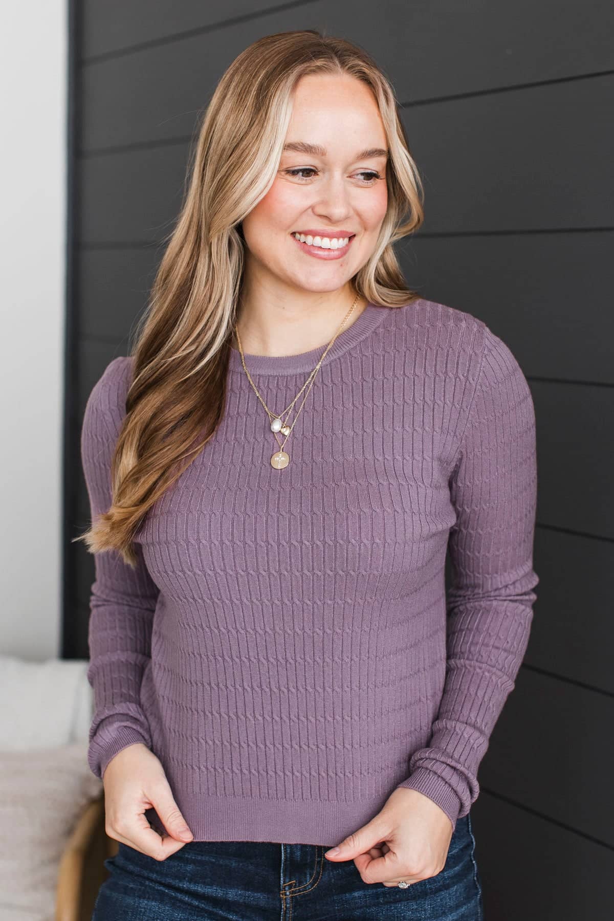 Looking Incredible Cable Knit Sweater- Dusty Lavender - Image 4