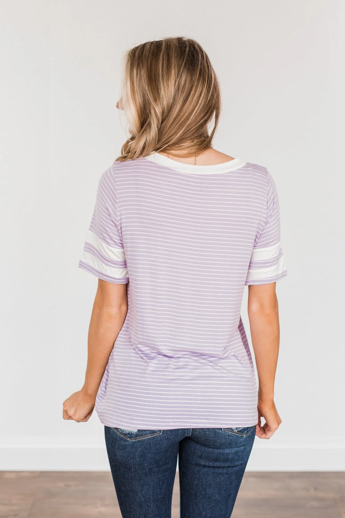 Looking Lovely Varsity Stripe Top- Lilac - Image 7