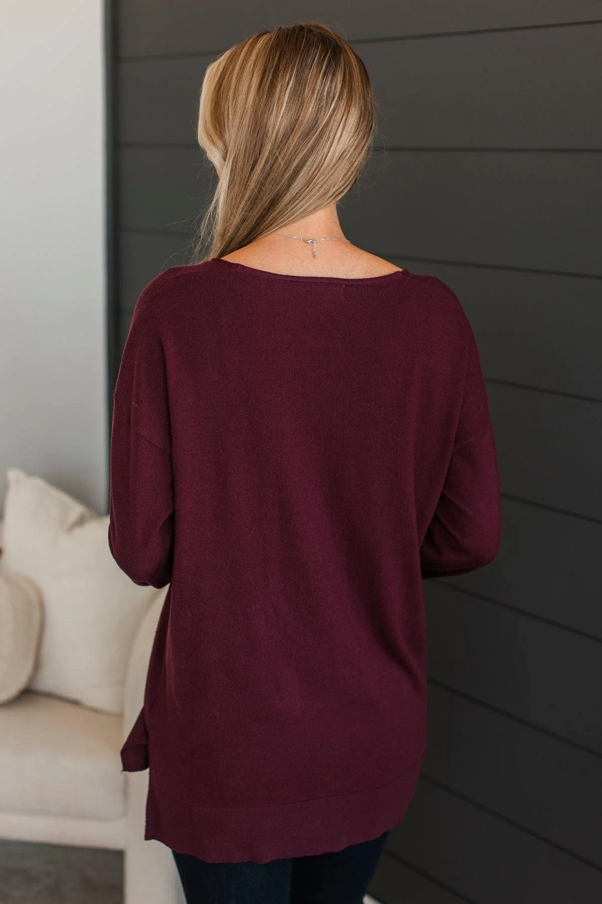 Looking Remarkable V-Neck Sweater- Wine - Image 9