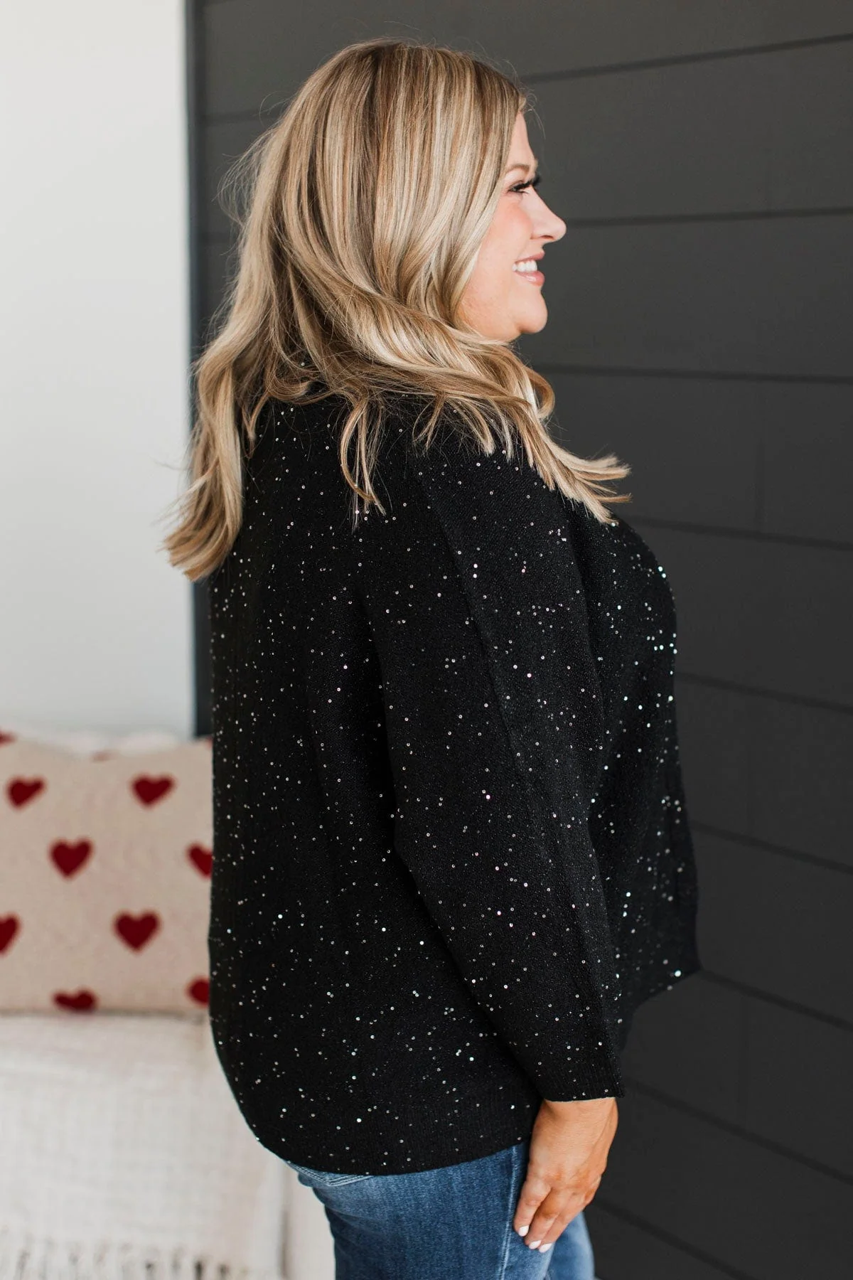 Looking Sophisticated Sequin Knit Cardigan- Black - Image 5