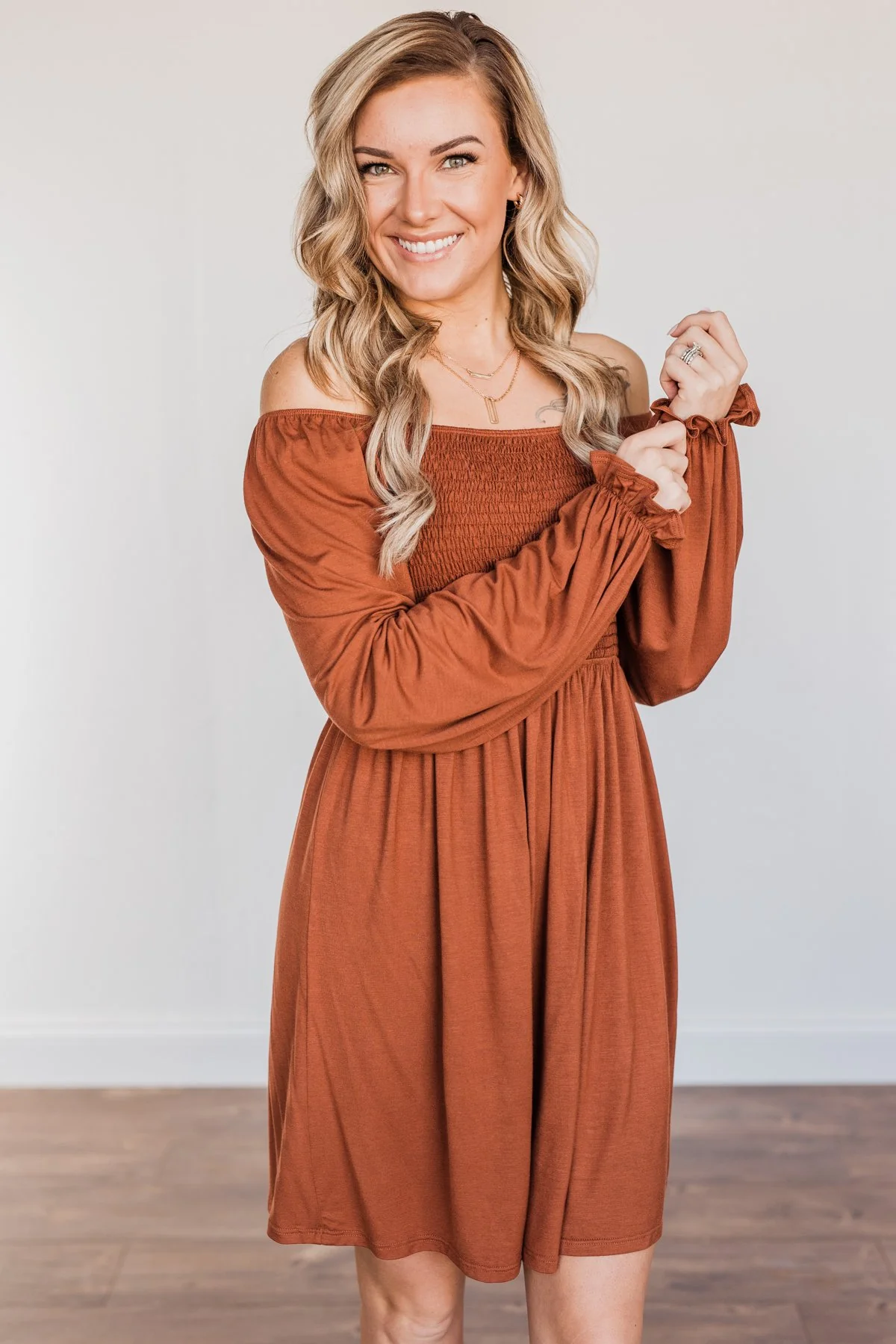 Lost In Memories Long Sleeve Dress- Copper - Image 7
