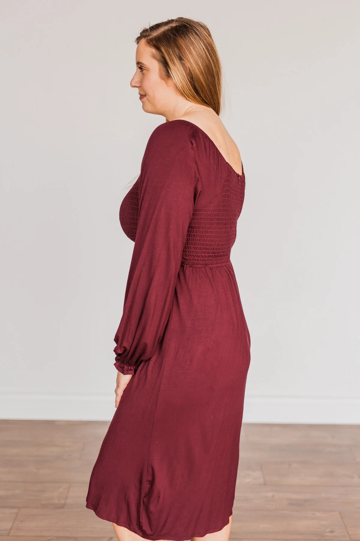 Lost In Memories Long Sleeve Dress- Wine - Image 10
