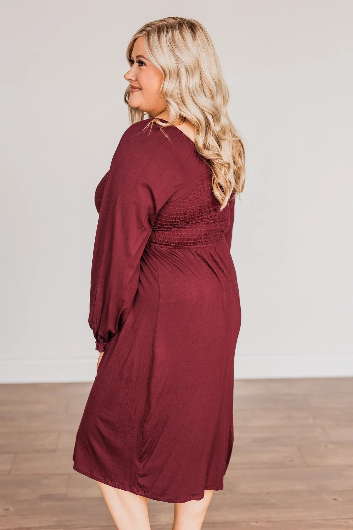Lost In Memories Long Sleeve Dress- Wine - Image 11
