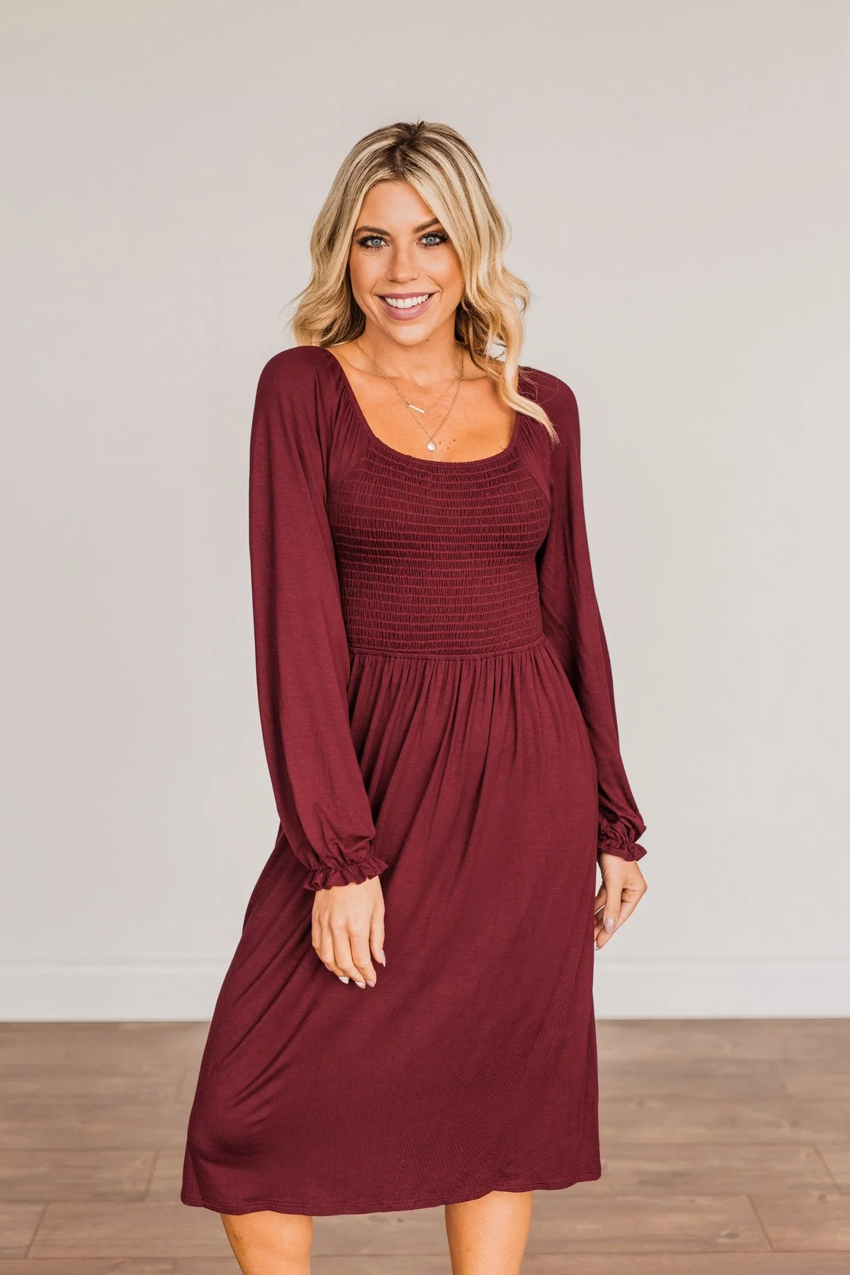 Lost In Memories Long Sleeve Dress- Wine - Image 6