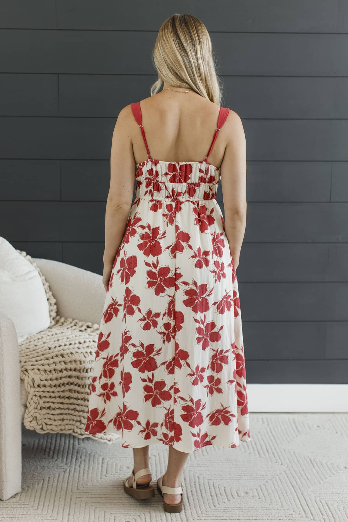 Lost In My Feelings Floral Print Midi Dress- Red - Image 8