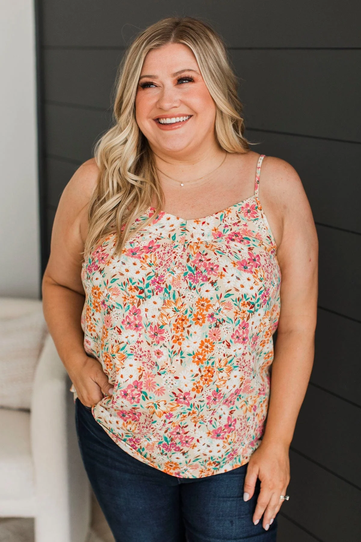 Lost In The Flowers Tank Top- Beige - Image 5